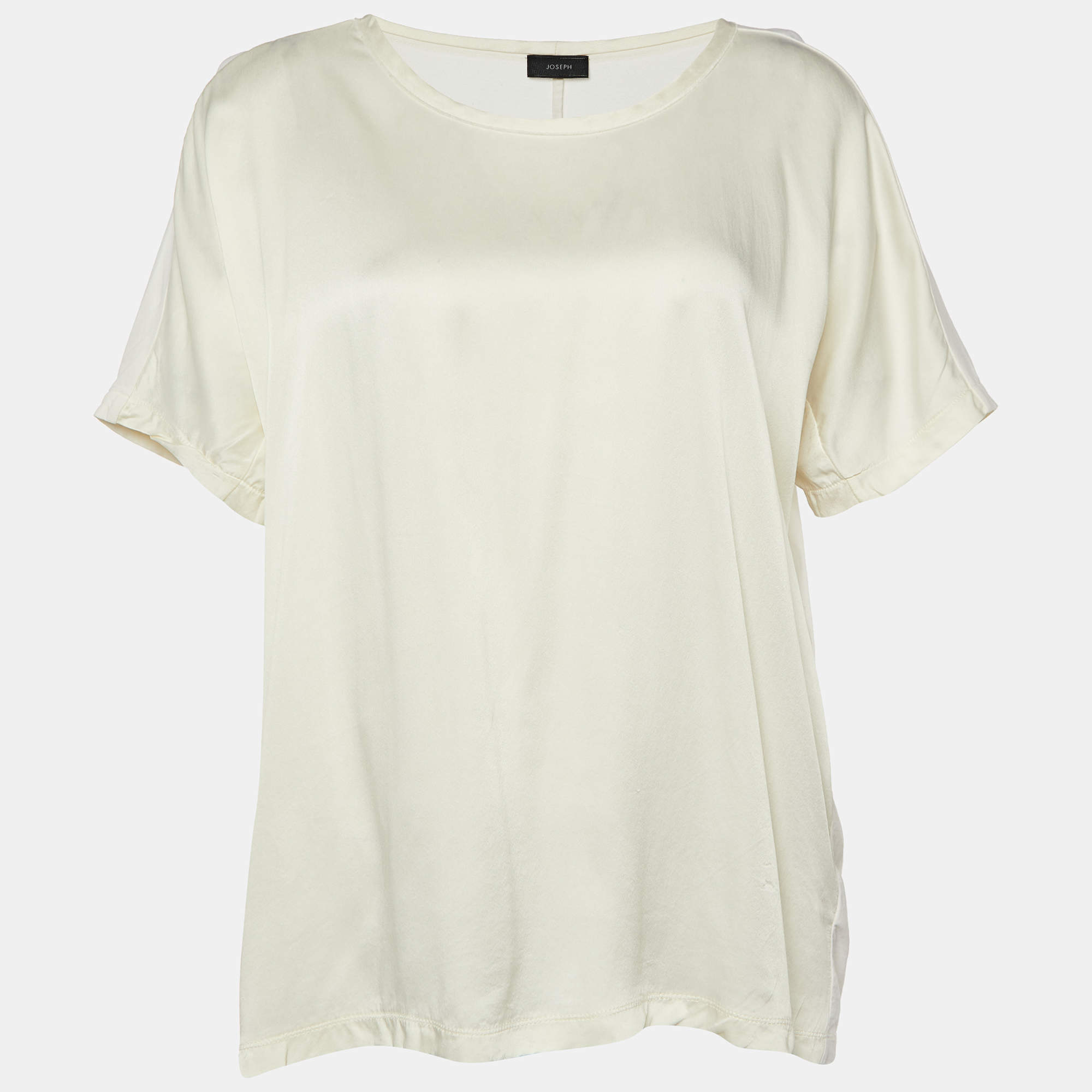 Pre Owned Joseph Off White Cotton Knit & Satin T-Shirt M