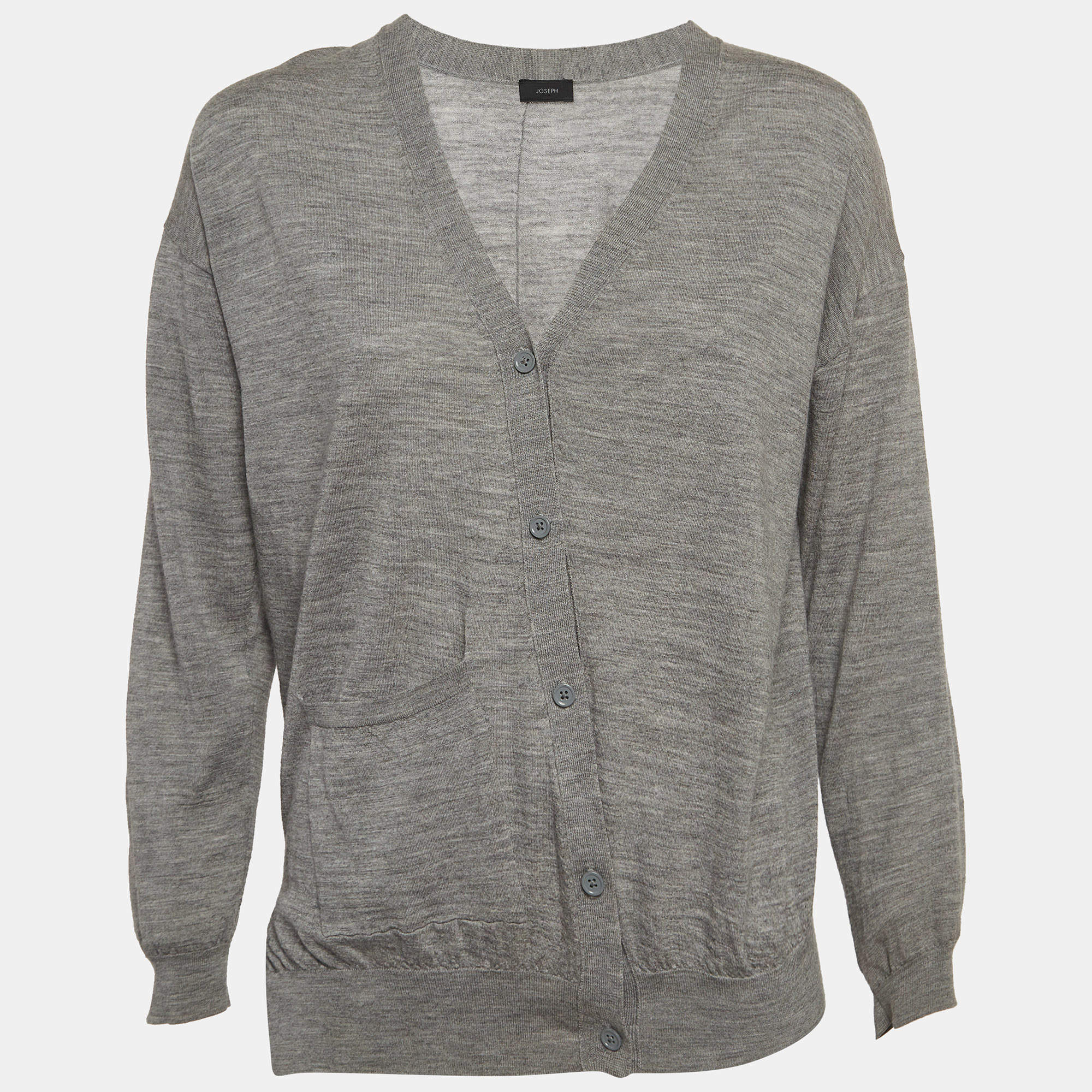 Joseph Grey Merinos Wool Rib Knit Asymmetric Cardigan S