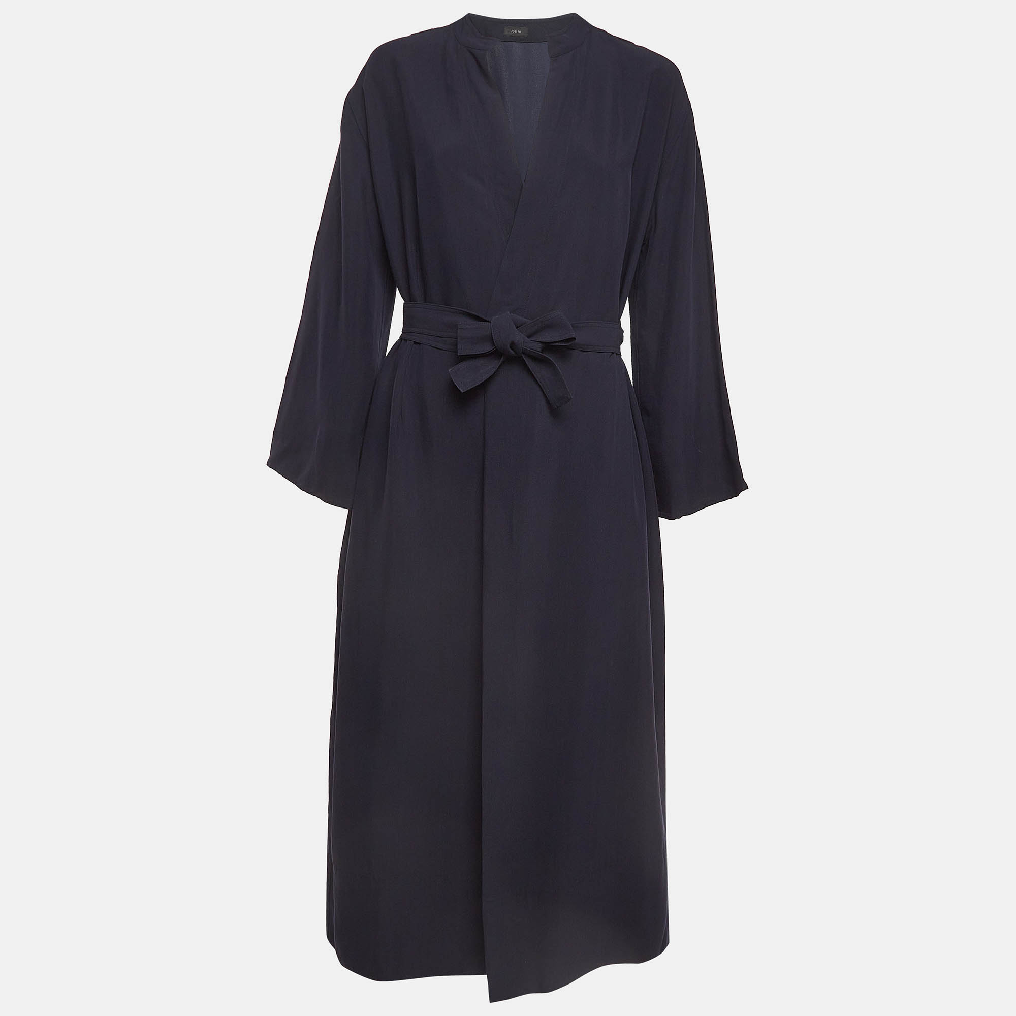 Joseph Navy Blue Crepe Midi Wrap Dress M