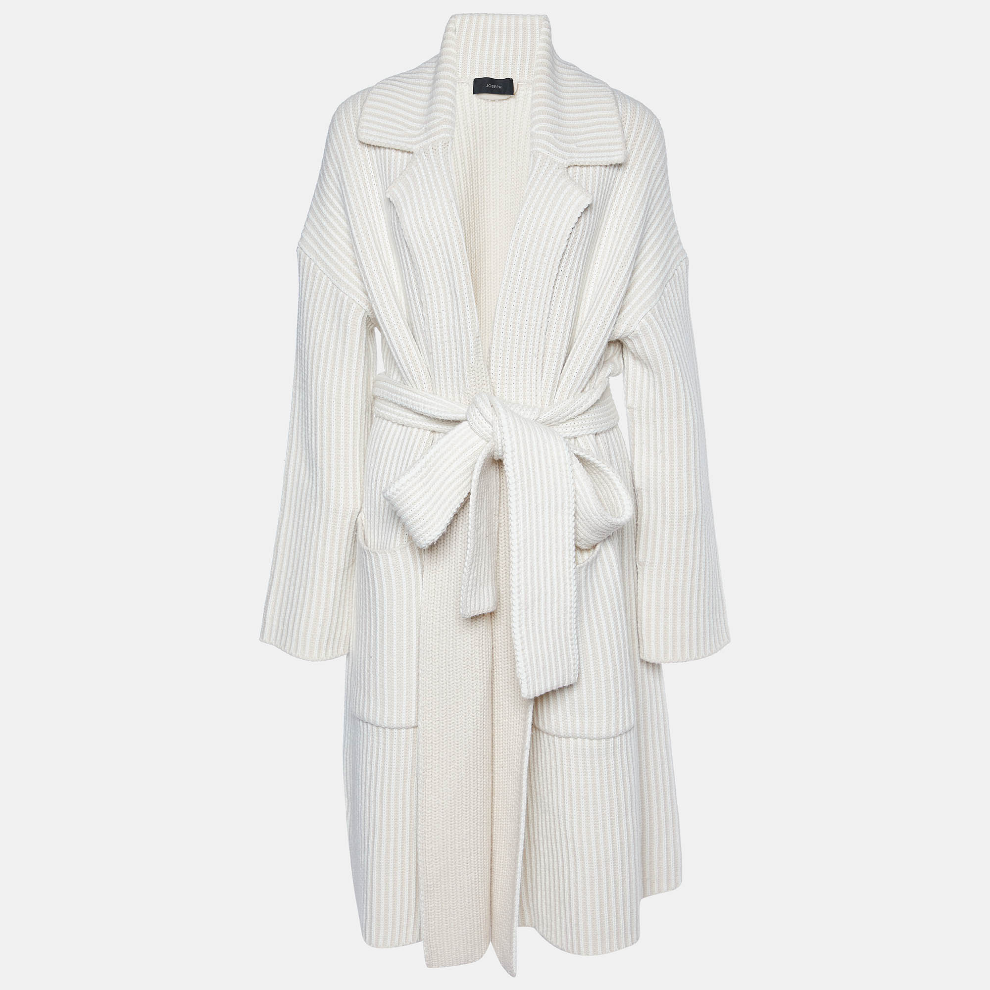 Joseph Ivory Graphic Stitch Merino Wool Cardigan Coat M