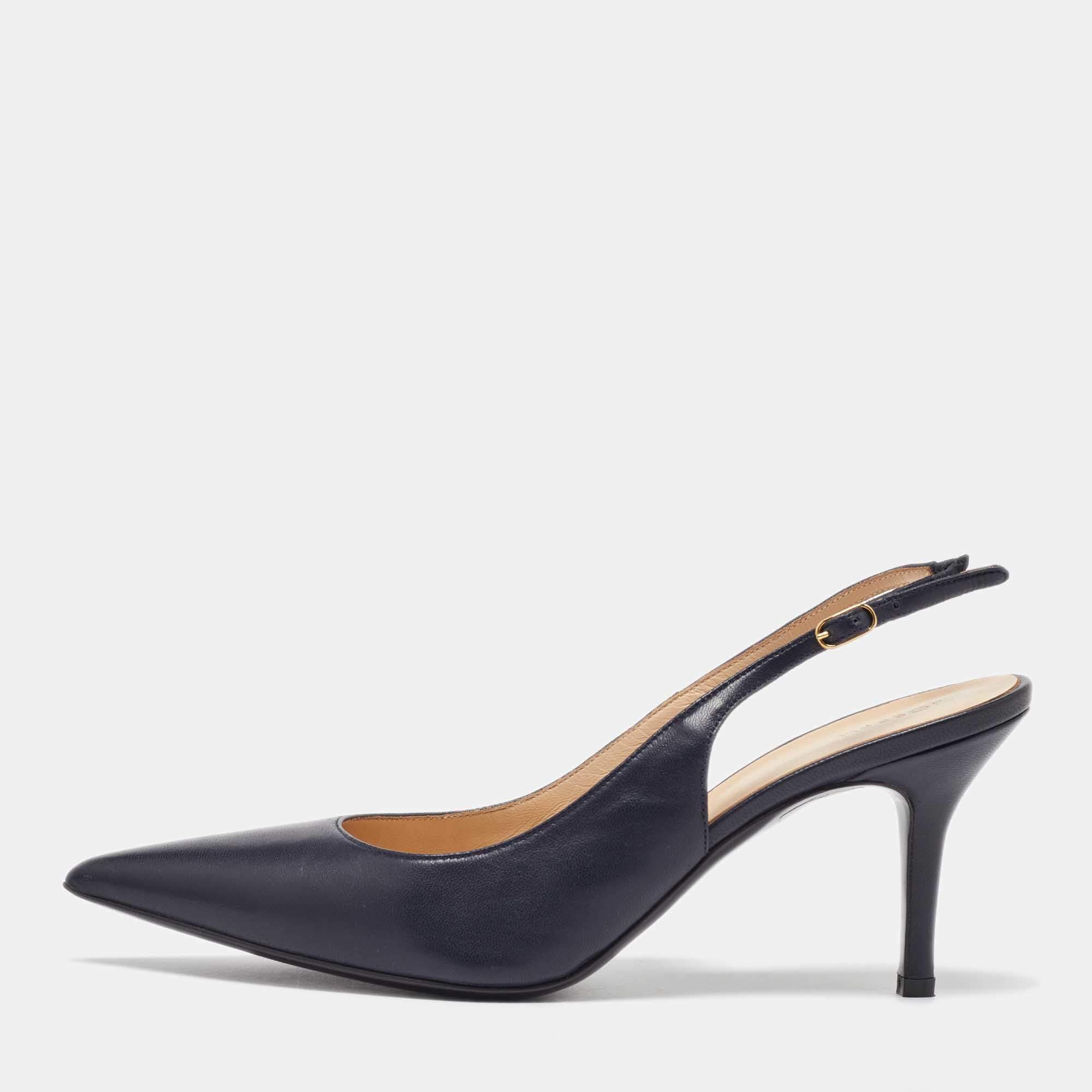 Joseph Navy Blue Leather Pointed Toe Slingback Pumps Size 40