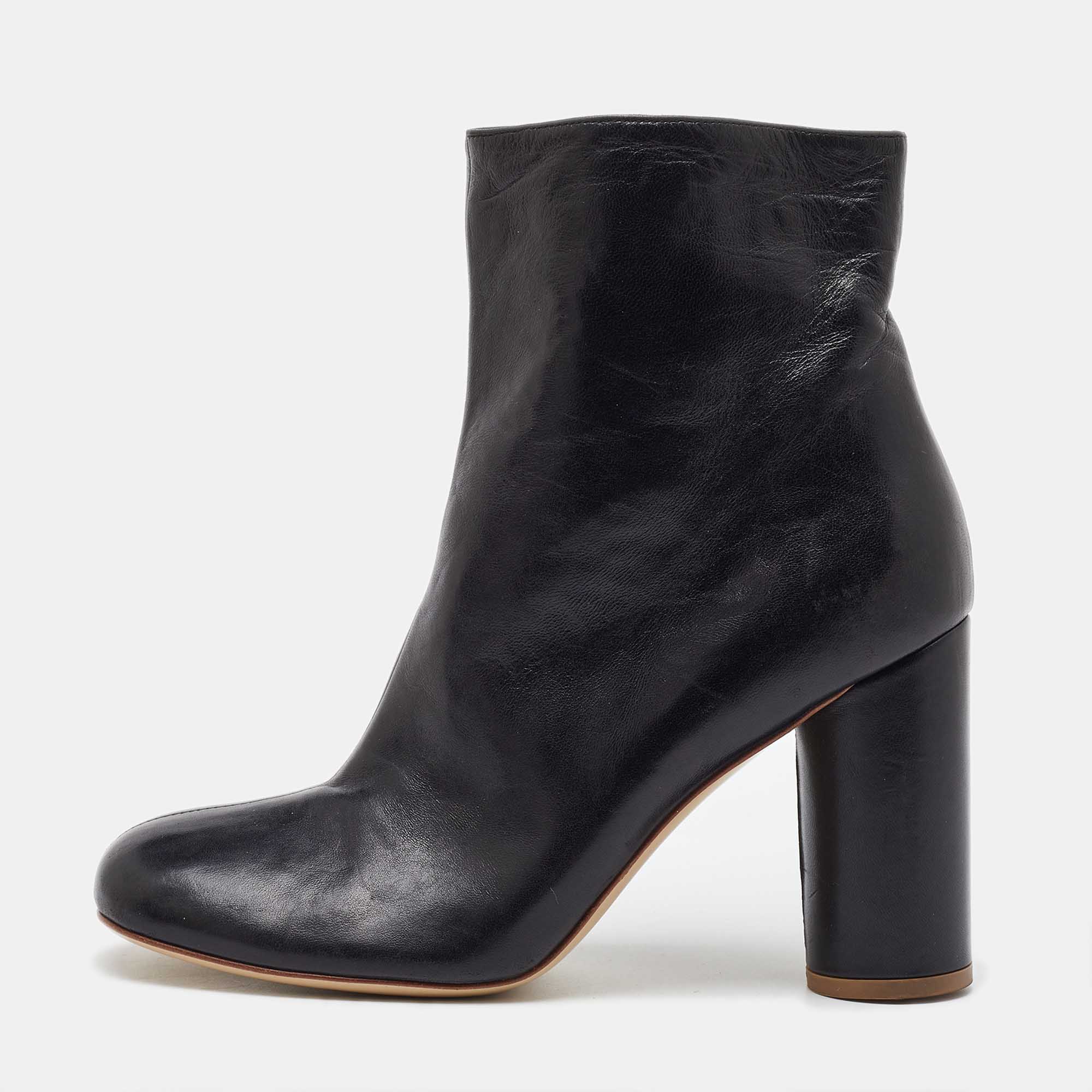 Joseph Black Leather Ankle Zipped Boots Size 39