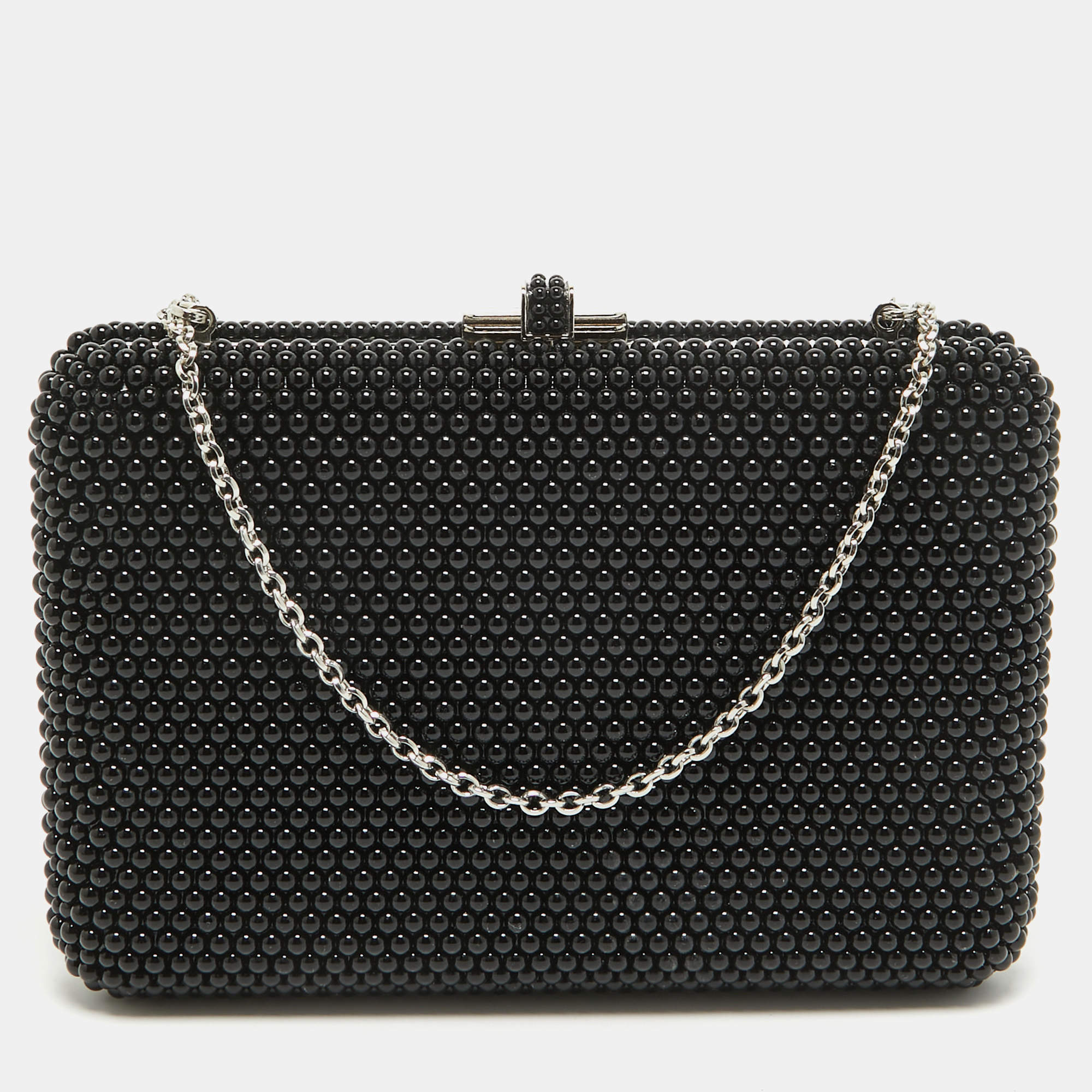 مملوكة مسبقًا Judith Leiber Black Acrylic Crystals Slim Slide Chain Clutch