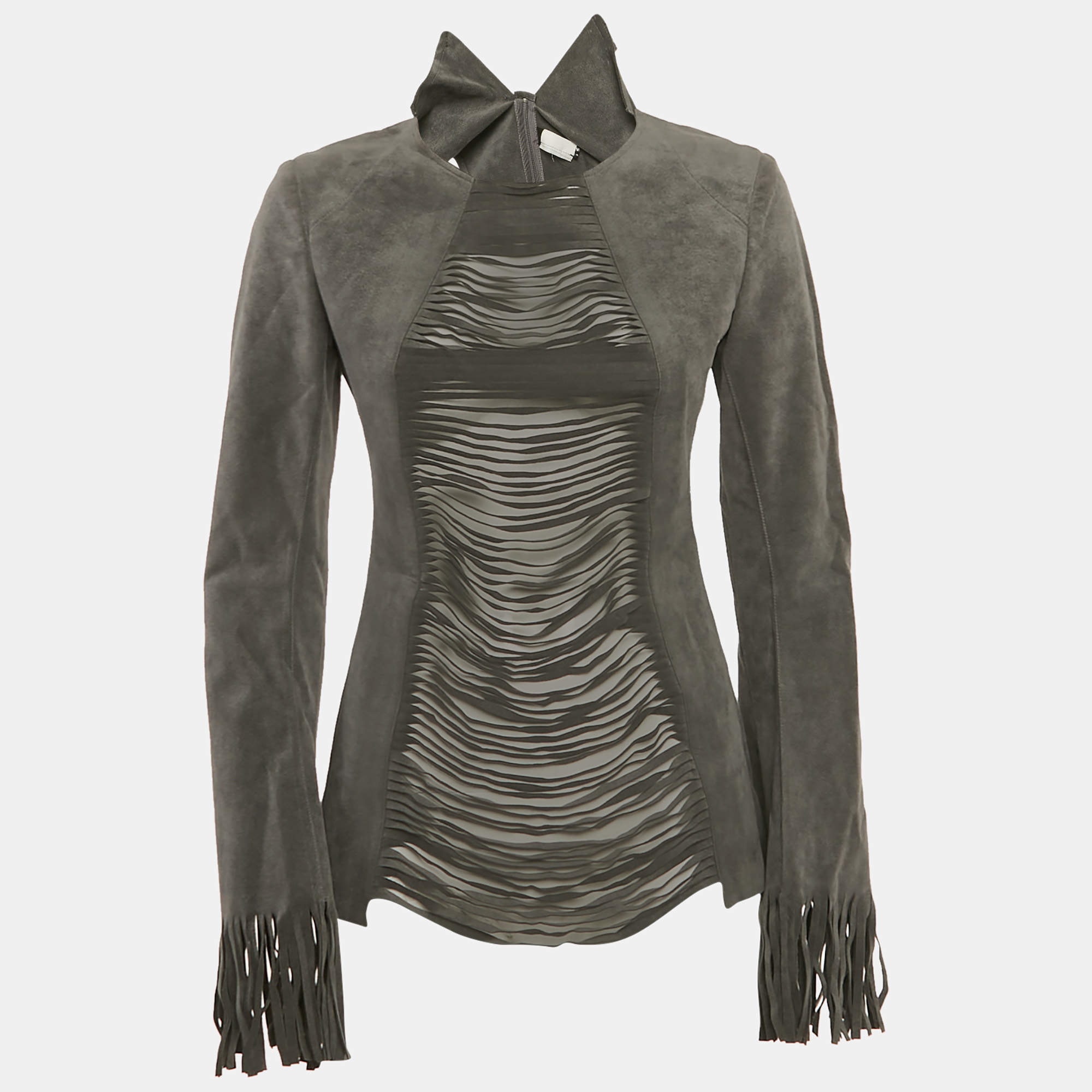 Junya Watanabe Comme Des Garcons Grey Suede Fringed Top S