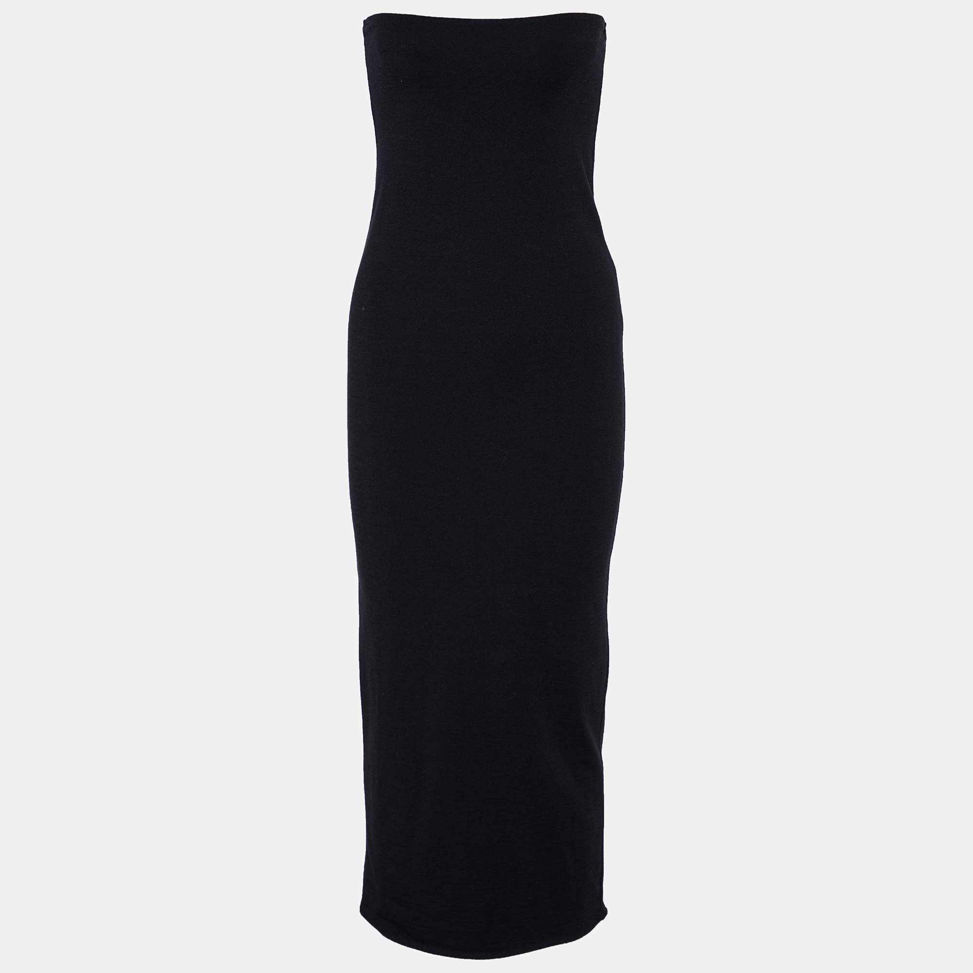 Junya Watanabe Comme Des Garcons Black Wool Knit Strapless Maxi Dress S