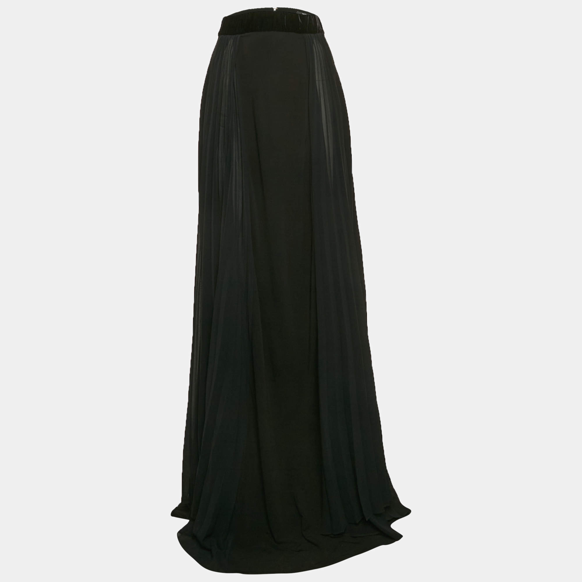 Pre Owned Just Cavalli Black Jersey and Chiffon Pleated Maxi Skirt L