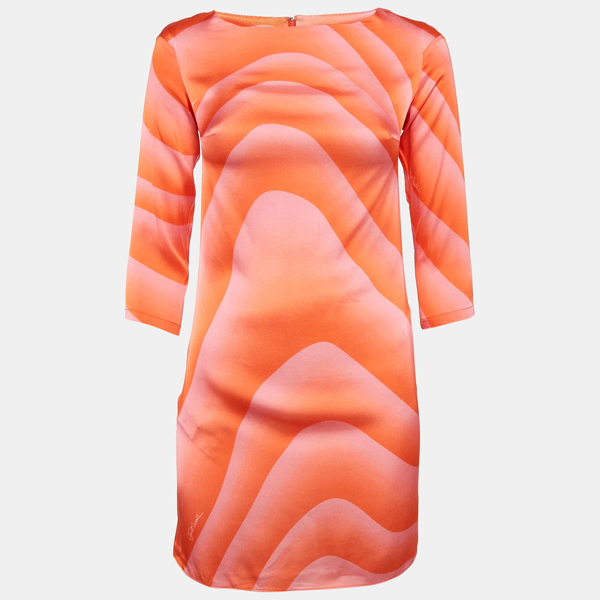 Just Cavalli Orange Printed Silk Satin Mini Dress XS