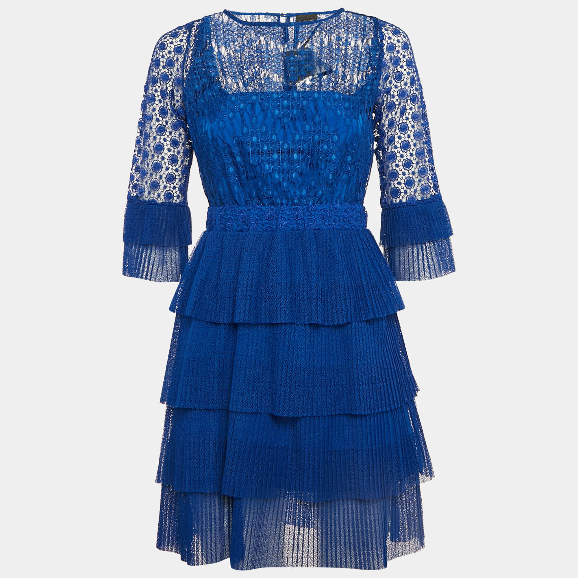Just Cavalli Blue Lace Tiered Mini Dress S