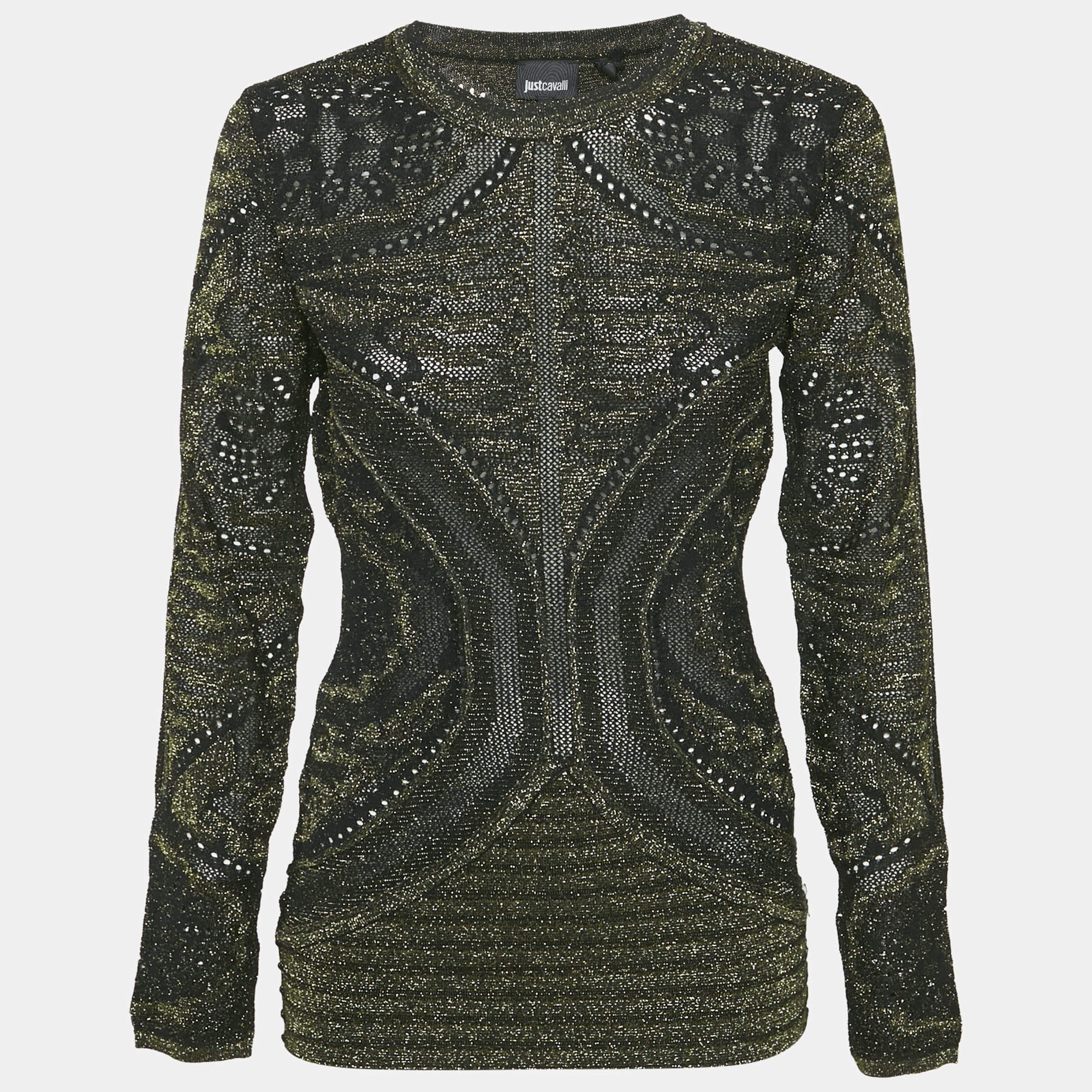 Just Cavalli Metallic Patterned Lurex Knit Long Sleeve Top L
