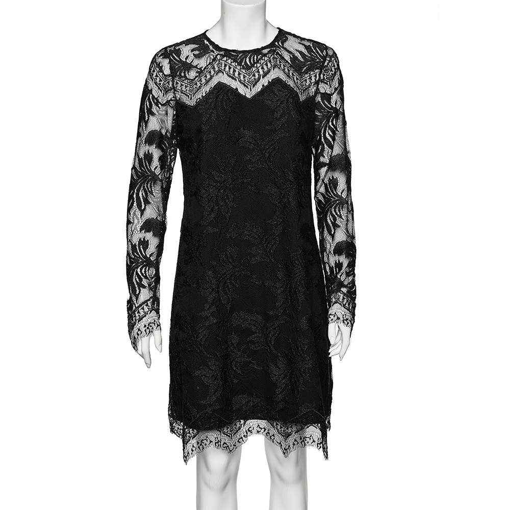 Pre Owned Just Cavalli Black Lace Shift Dress M