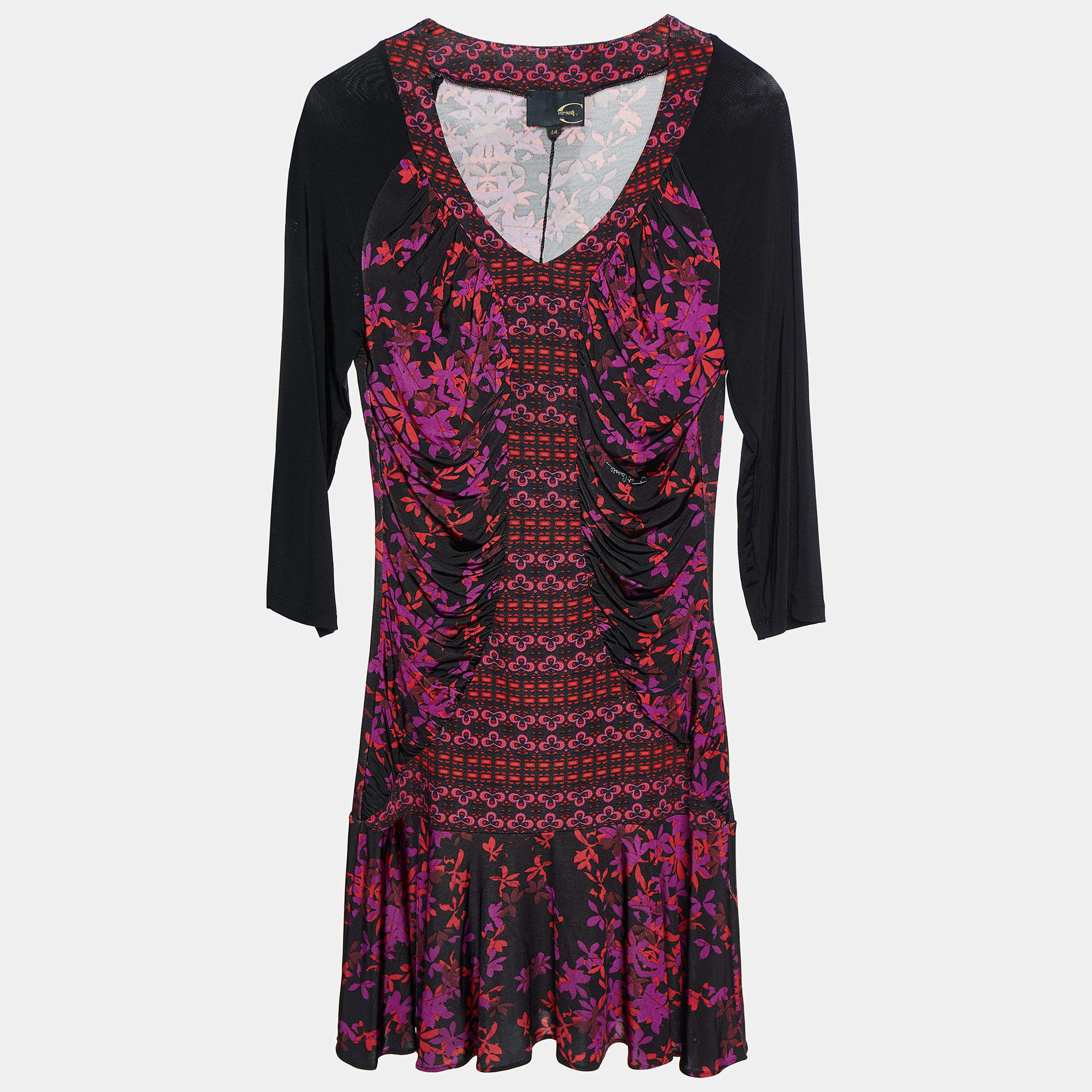 Pre Owned Just Cavalli Multicolor Floral Printed Jersey Ruched Mini Dress M