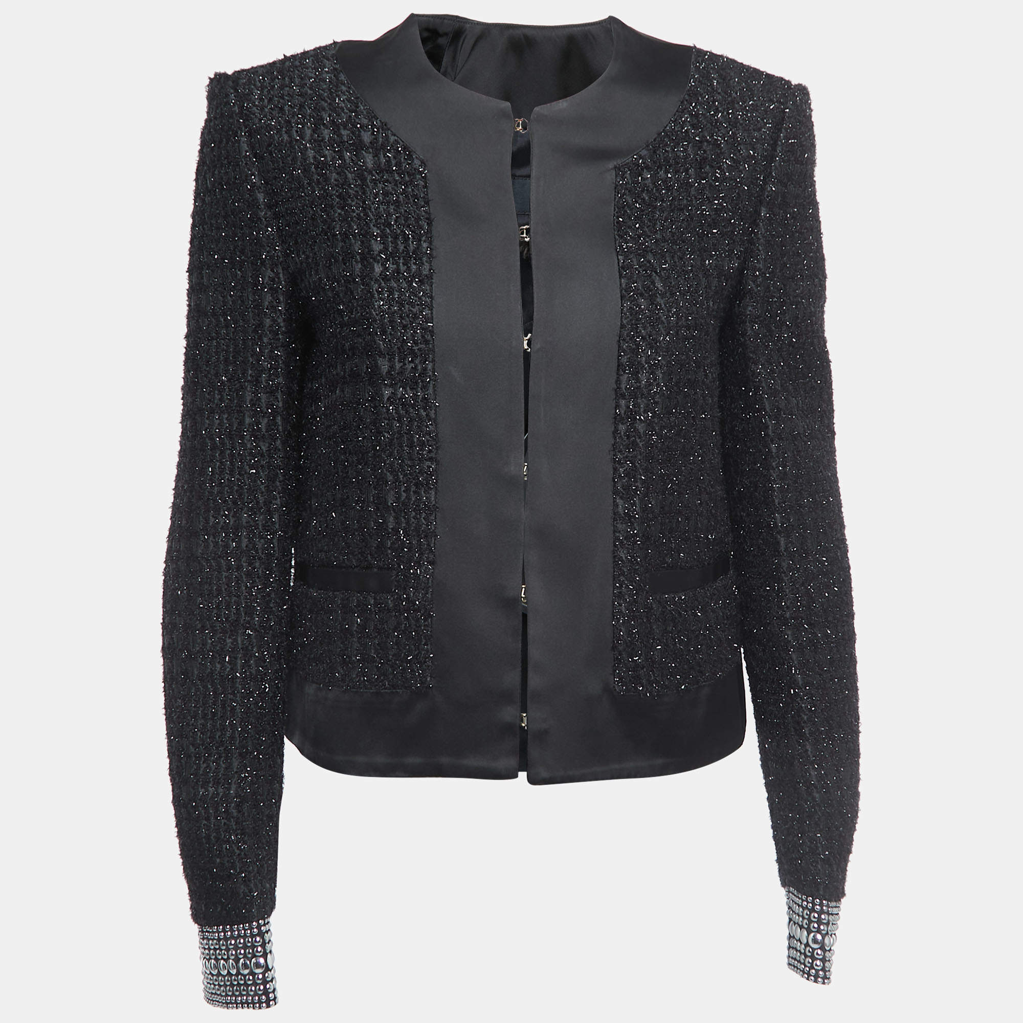 Pre Owned Just Cavalli Black Lurex Boucle Hook Front Collarless Jacket M