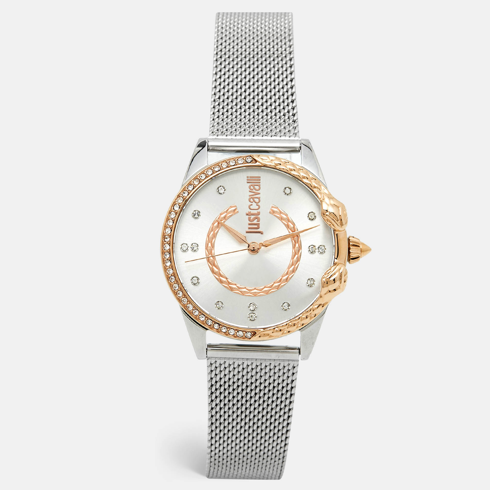 Pre Owned Just Cavalli Silver Two-Tone Stainless Steel Serpente JC1L095M0105 Women's Wristwatch 32 mm