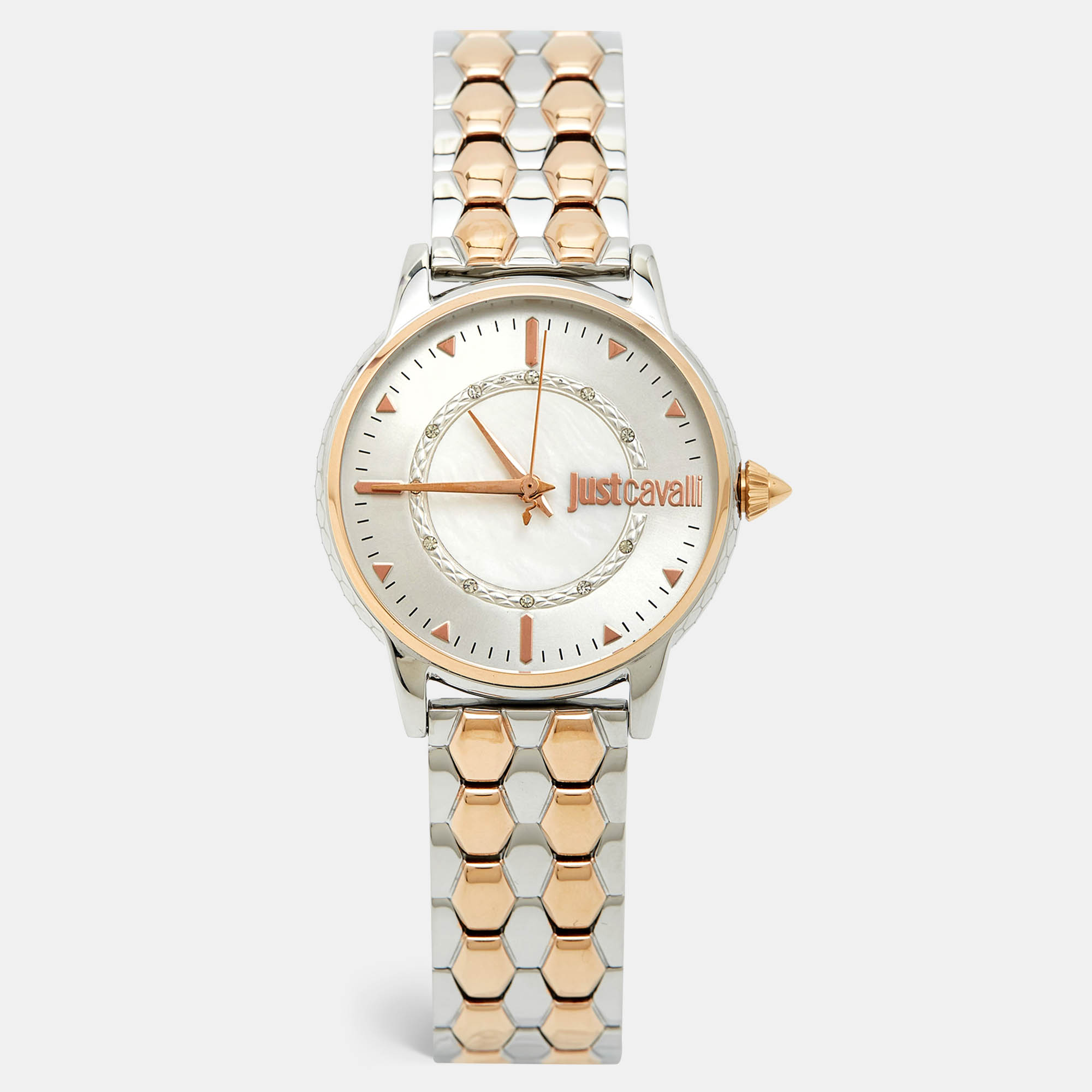 Just Cavalli Silver Two Tone Stainless Steel Set Emozioni JC1L149M0085 Women's Wristwatch 34 mm