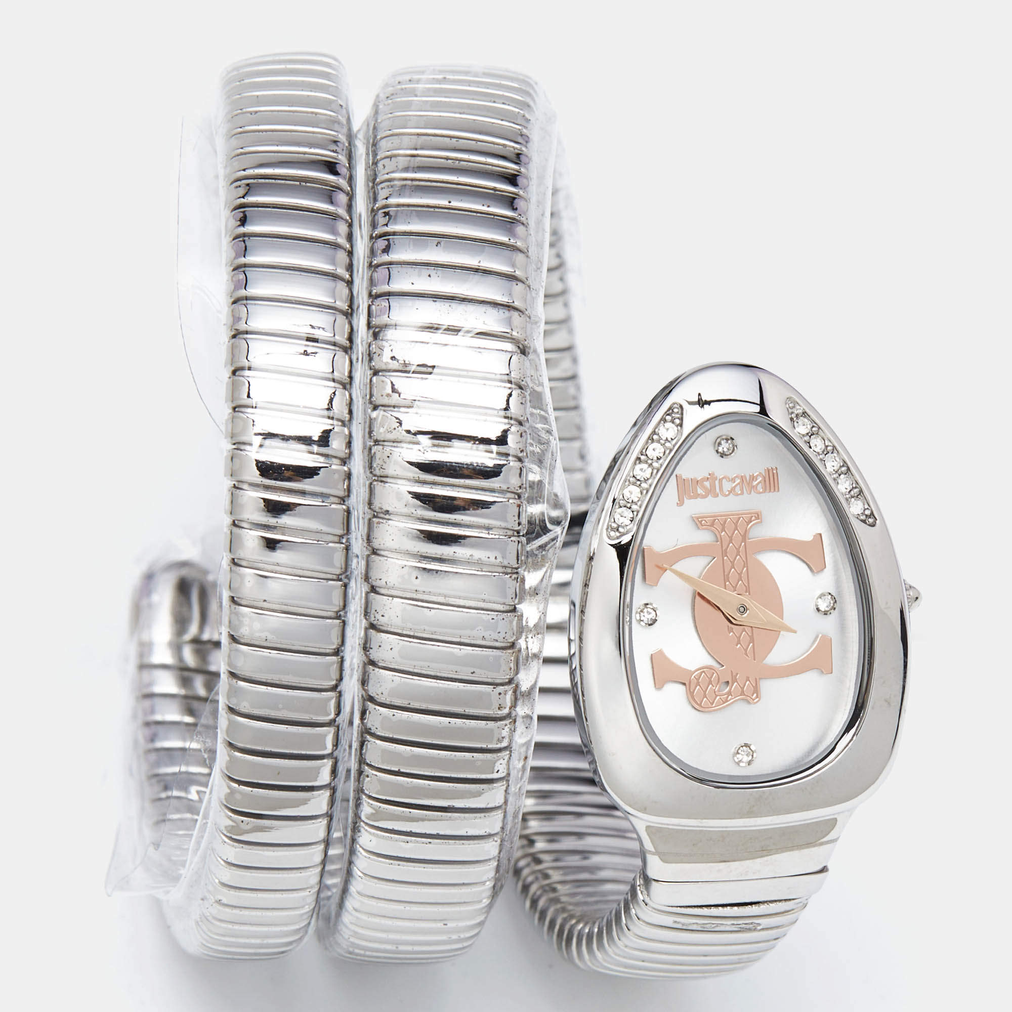 مملوكة مسبقًا Just Cavalli Silver Stainless Steel Snake Glam Evo 5 JC1L228M0015 Women's Wristwatch 22 mm