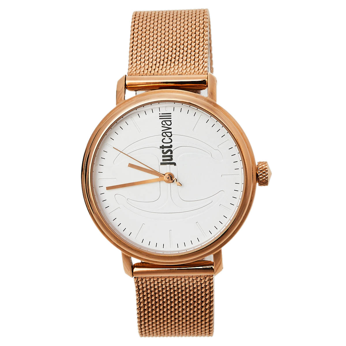 Pre Owned ساعة يد نسائية جست كافالي جي سي1أل012إم0085 ستانلس ستيل لون ذهبي وردي بيضاء 34 مم