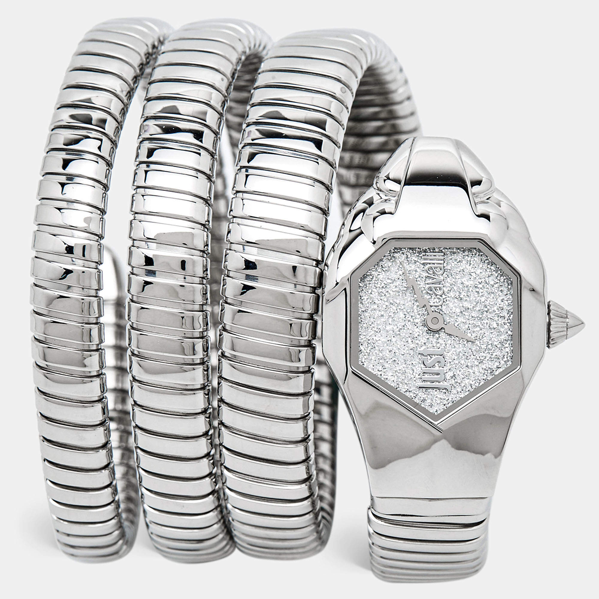 Just Cavalli Glitter Silver Stainless Steel Glam Chic Snake JC1L115M0015 Women's Wristwatch 22 mm