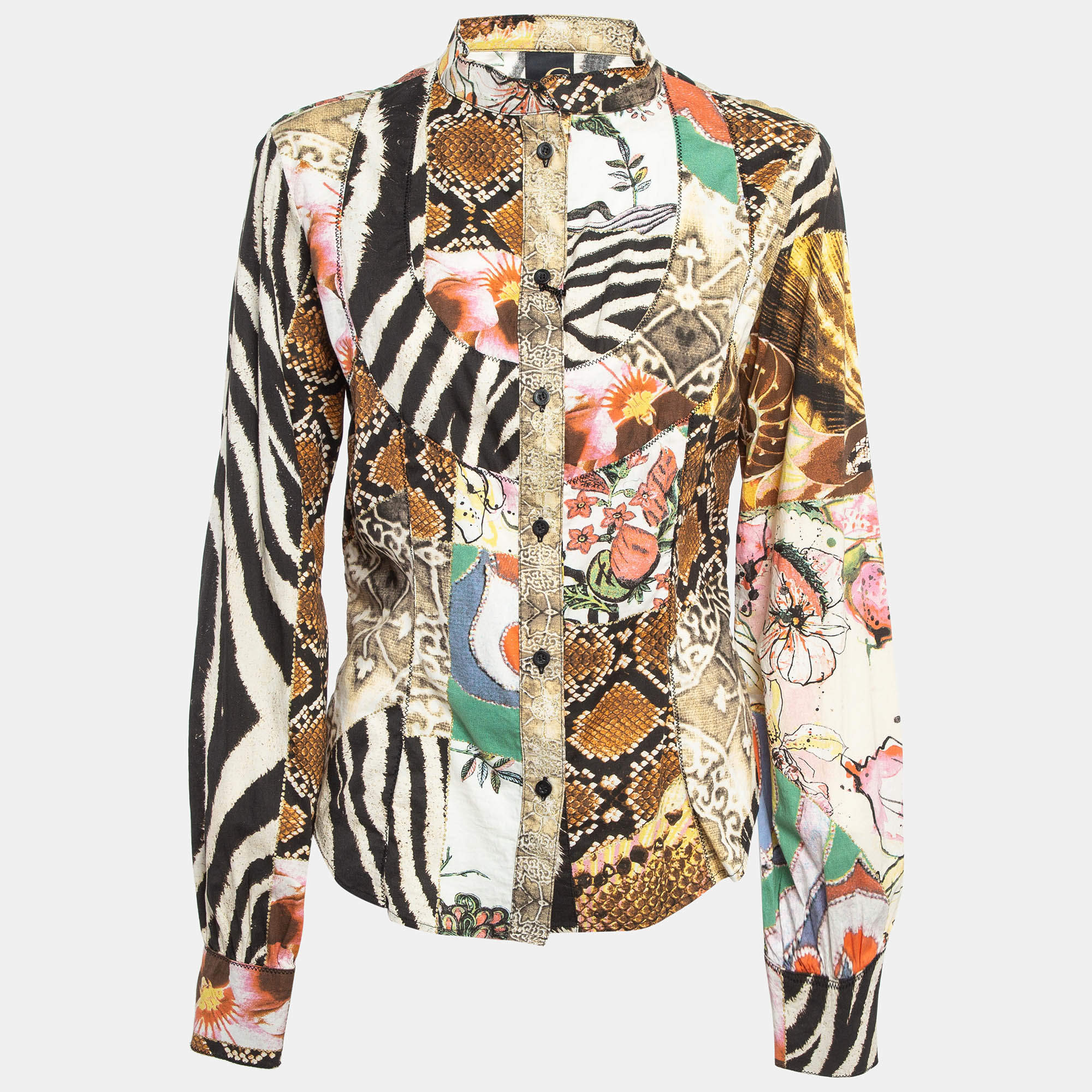 Pre Owned Just Cavalli Multicolor Printed Cotton Blend Shirt M
