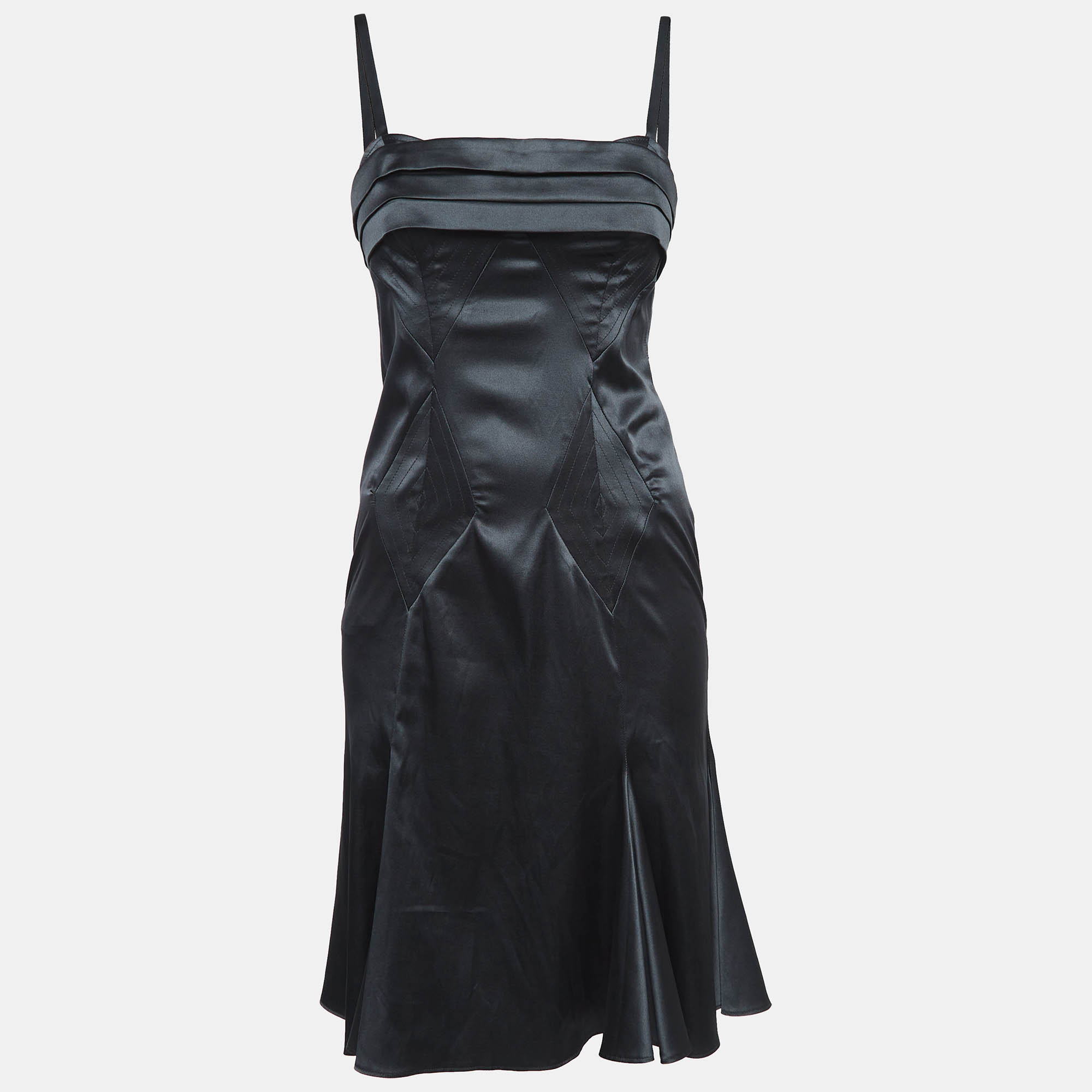 Pre Owned Just Cavalli Black Satin Flared Slip Dress M
