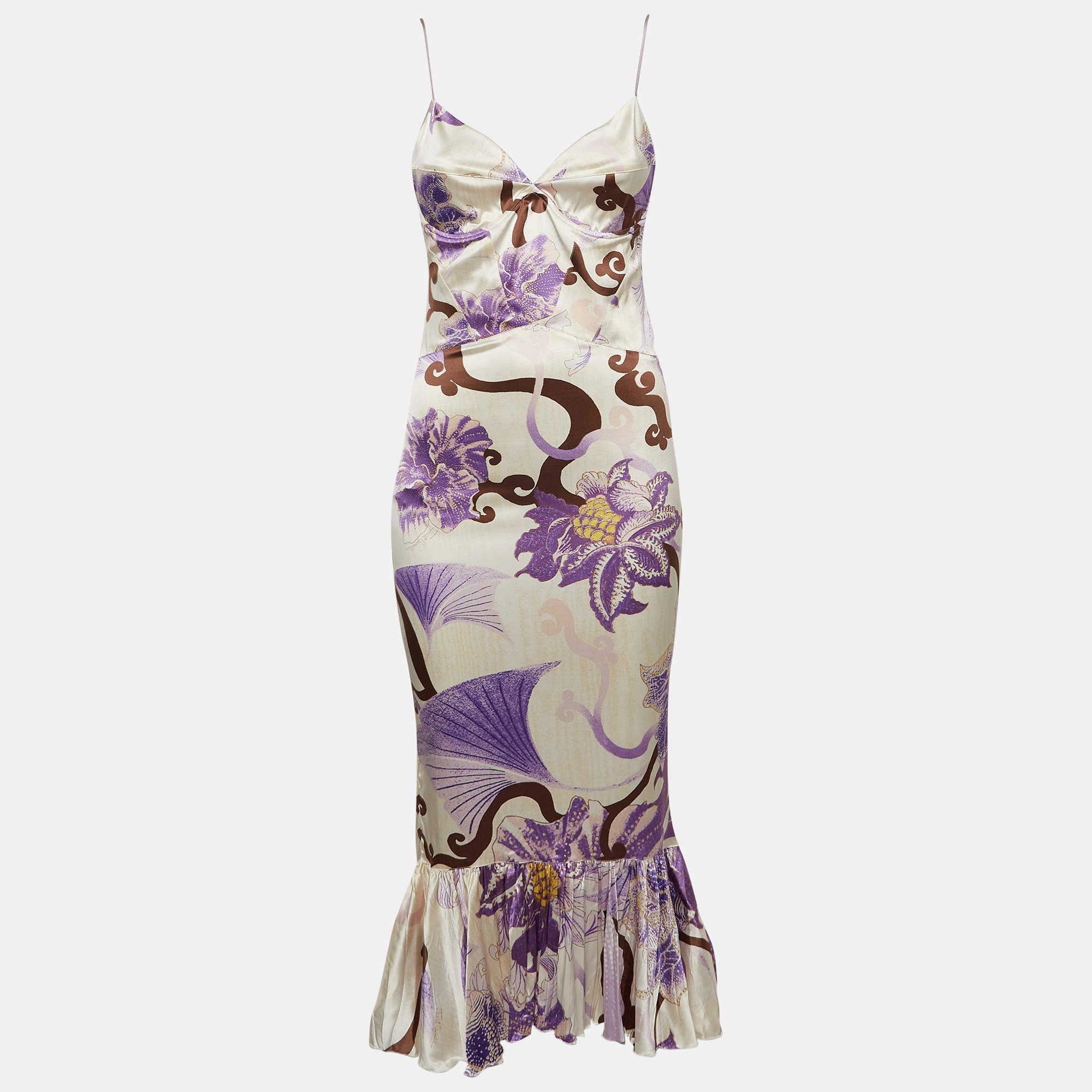 Just Cavalli White Floral Print Sleeveless Midi Dress L