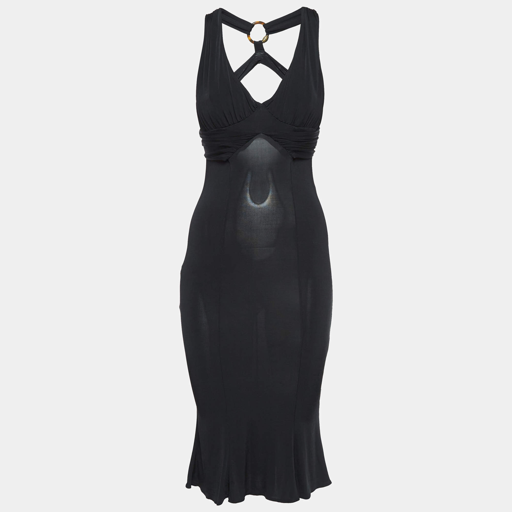 Pre Owned Just Cavalli Black Jersey Flared Midi Dress S