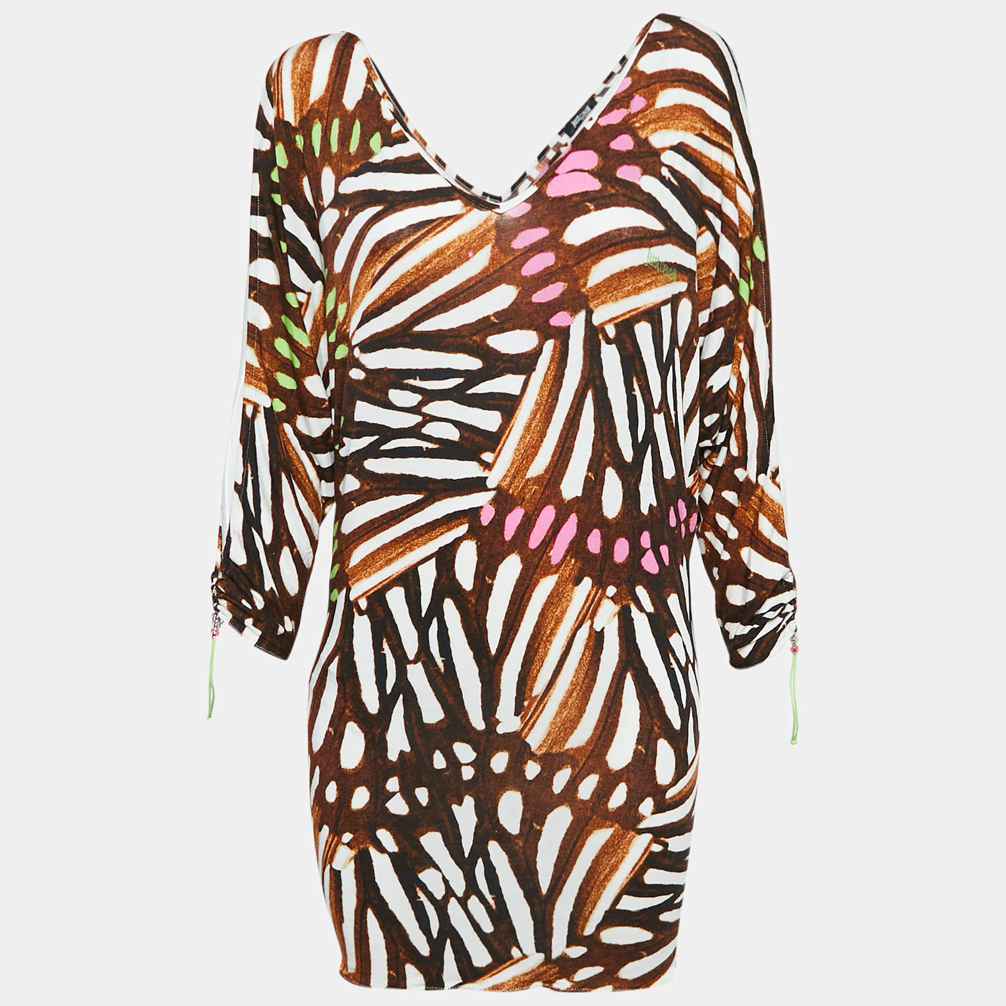 Pre Owned Just Cavalli Beachwear Brown Printed Jersey Cover-Up Dress M