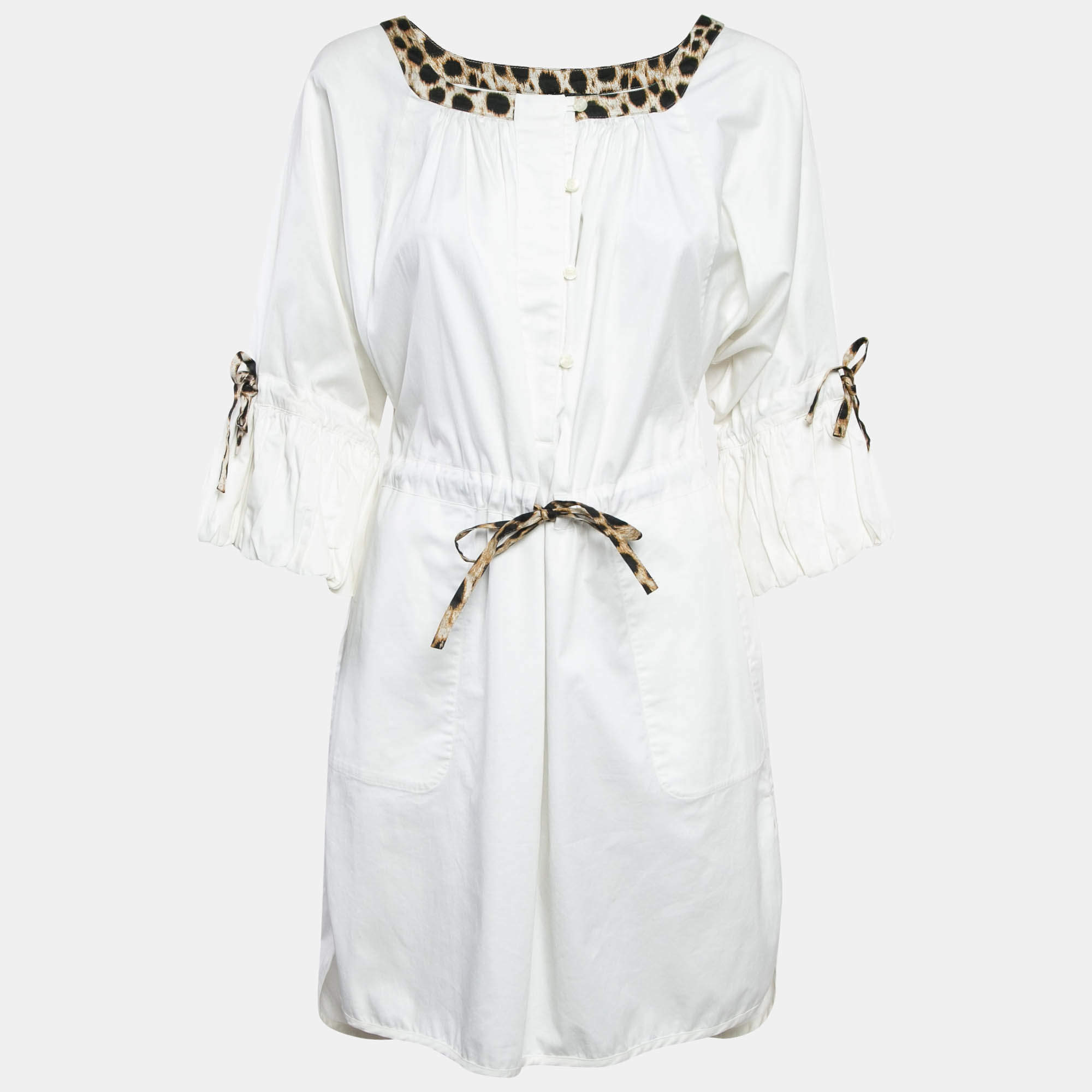 Pre Owned Just Cavalli White Cotton Mini Contrast Trim Mini Dress XS