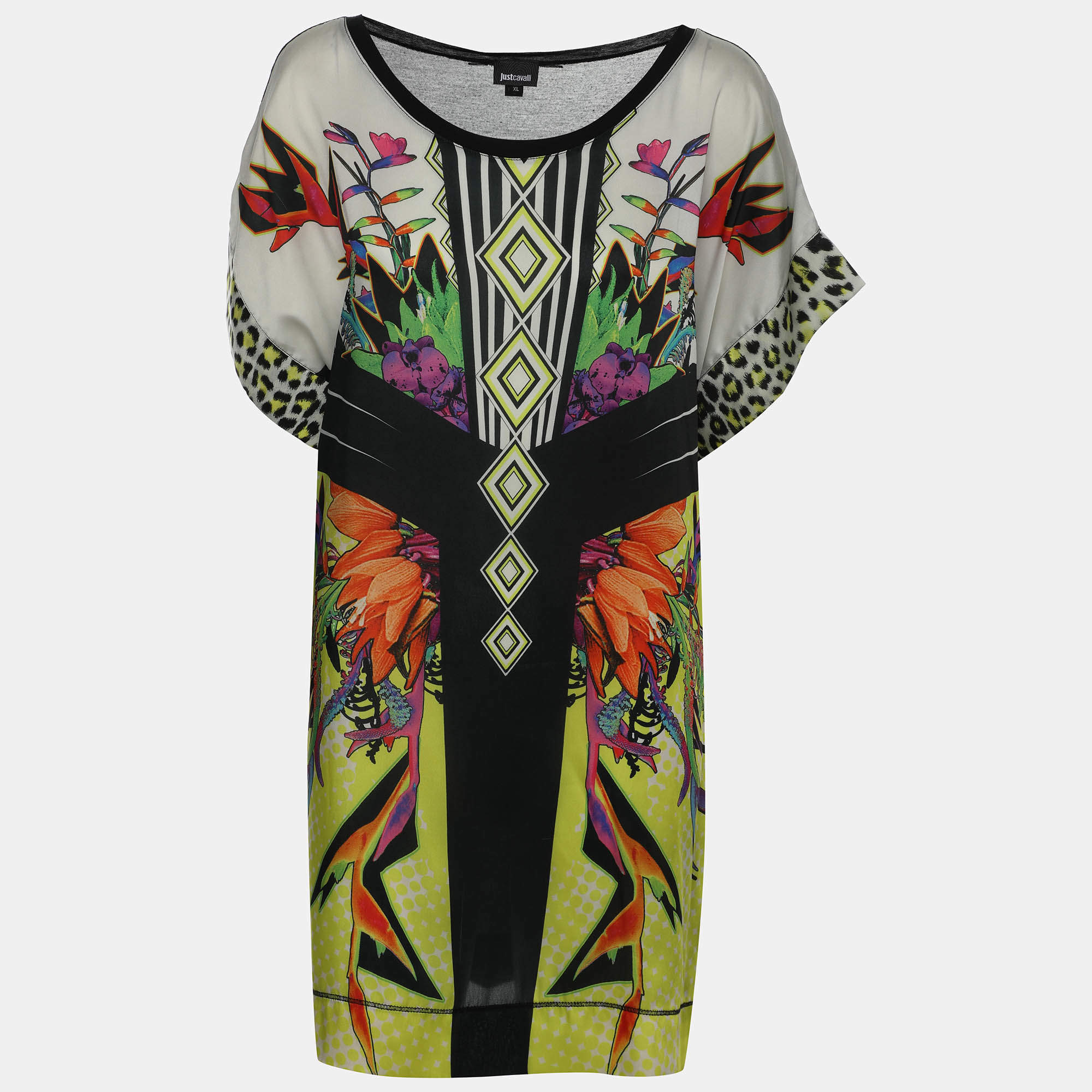 Pre Owned Just Cavalli Multicolor Floral Print Polyester Top XL