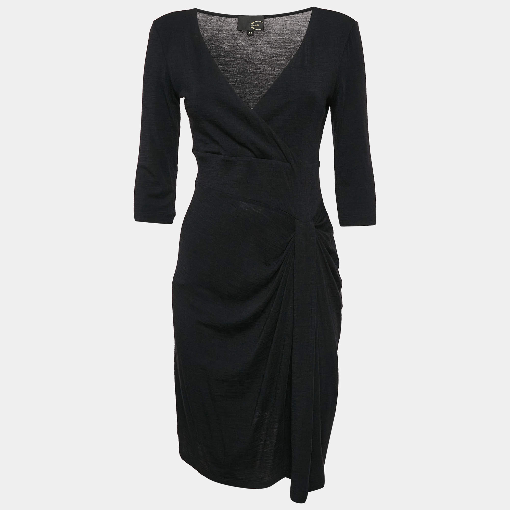 Pre Owned Just Cavalli Black Jersey Draped Short Dress M