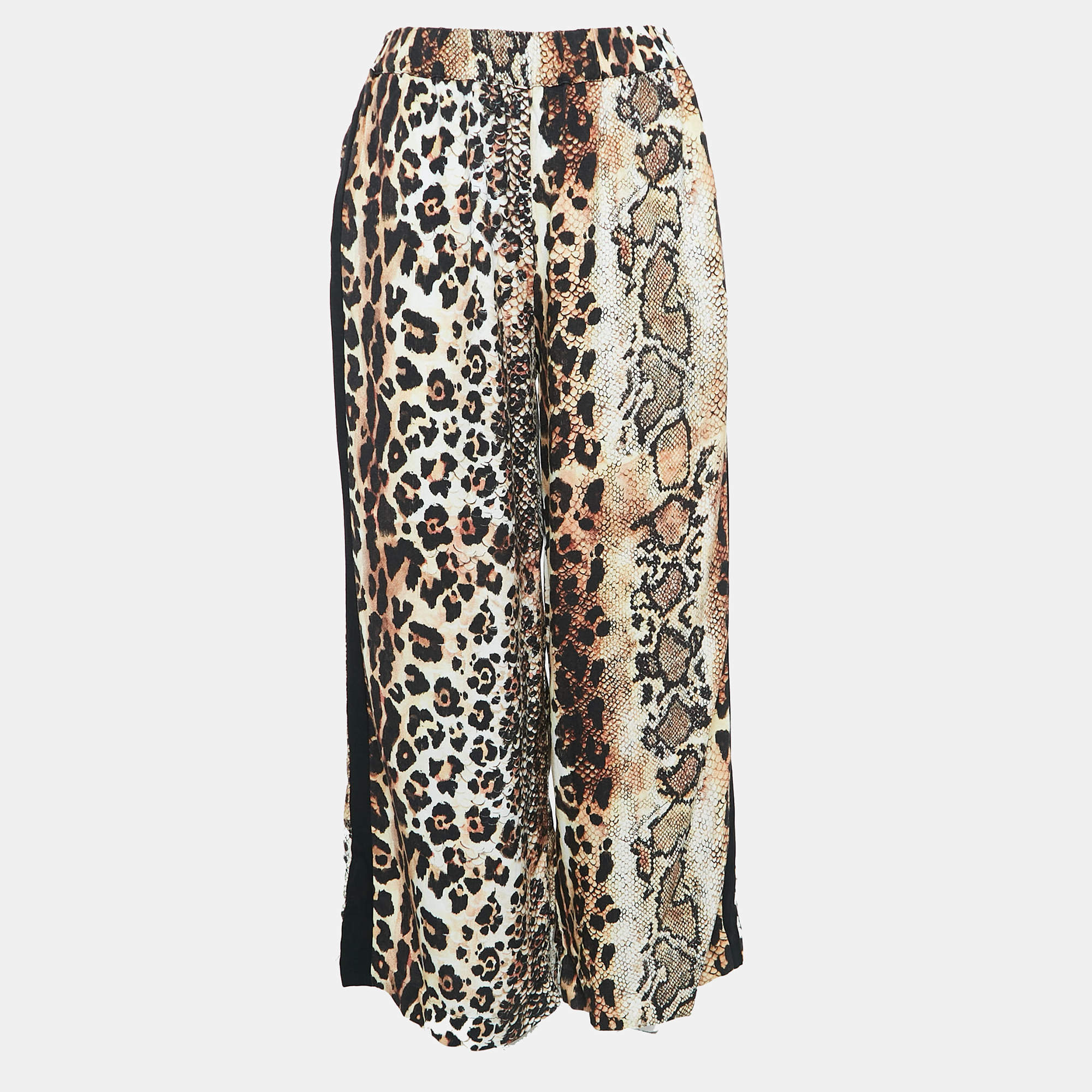 Just Cavalli Multicolor Snake Print Crepe Wide-Leg Palazzo Pants M