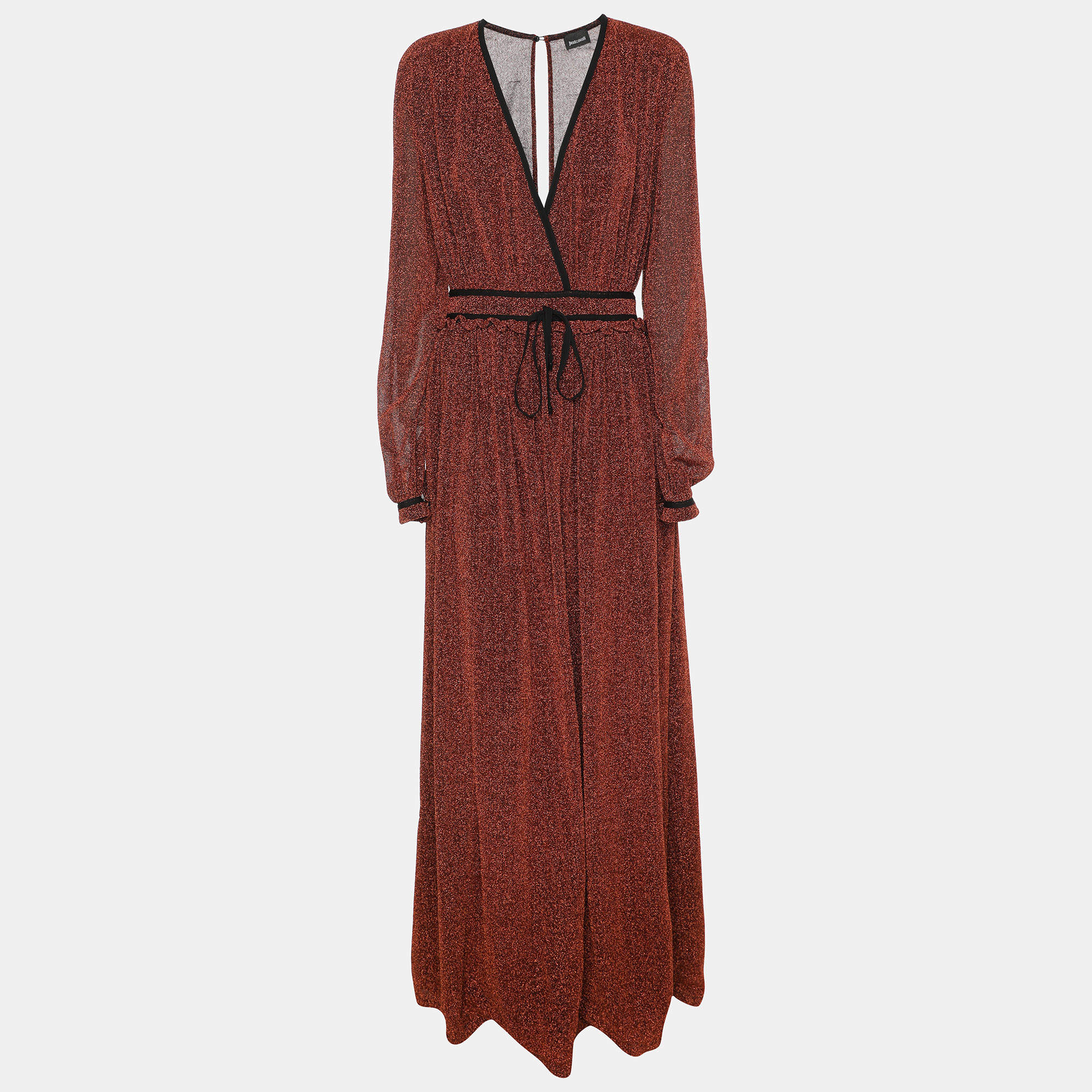Pre Owned Just Cavalli Brown Lurex Maxi Dress S