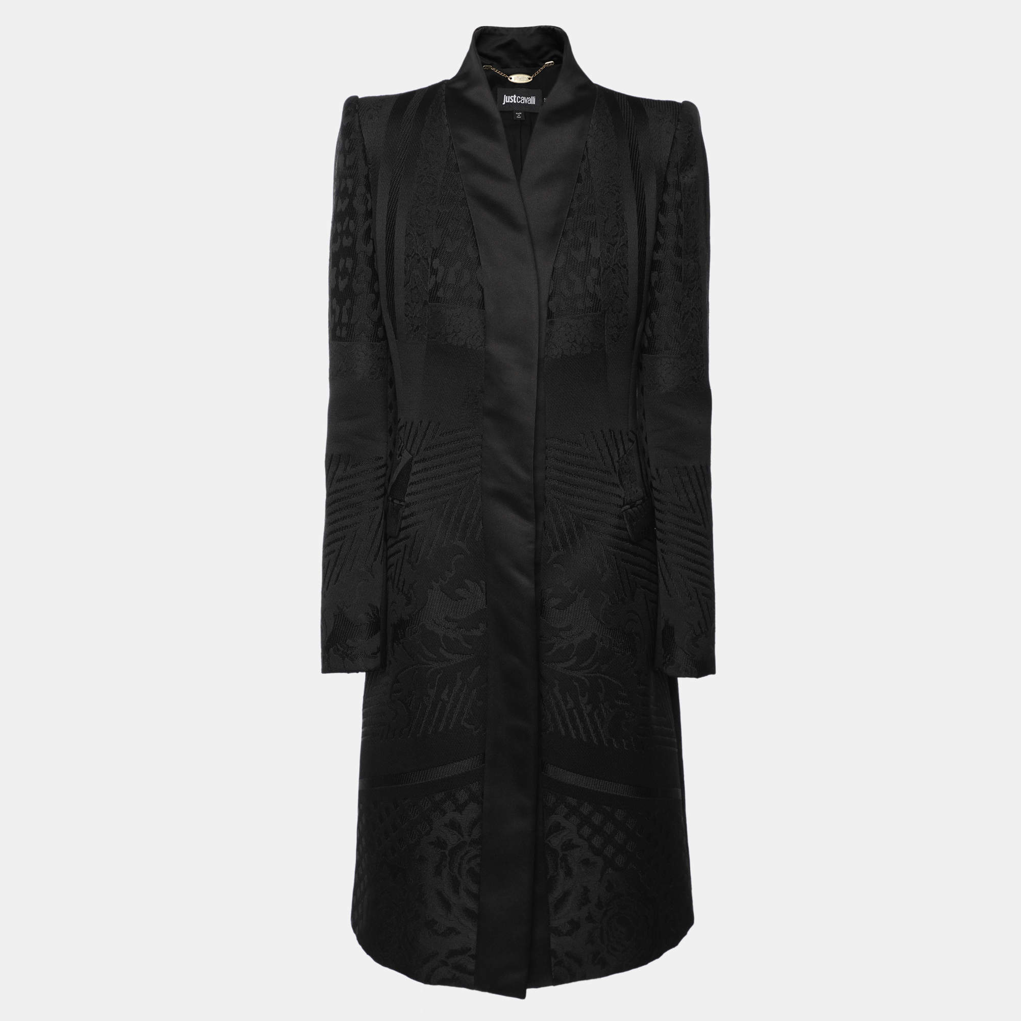 Pre Owned Just Cavalli Black Jacquard Mid Length Coat M