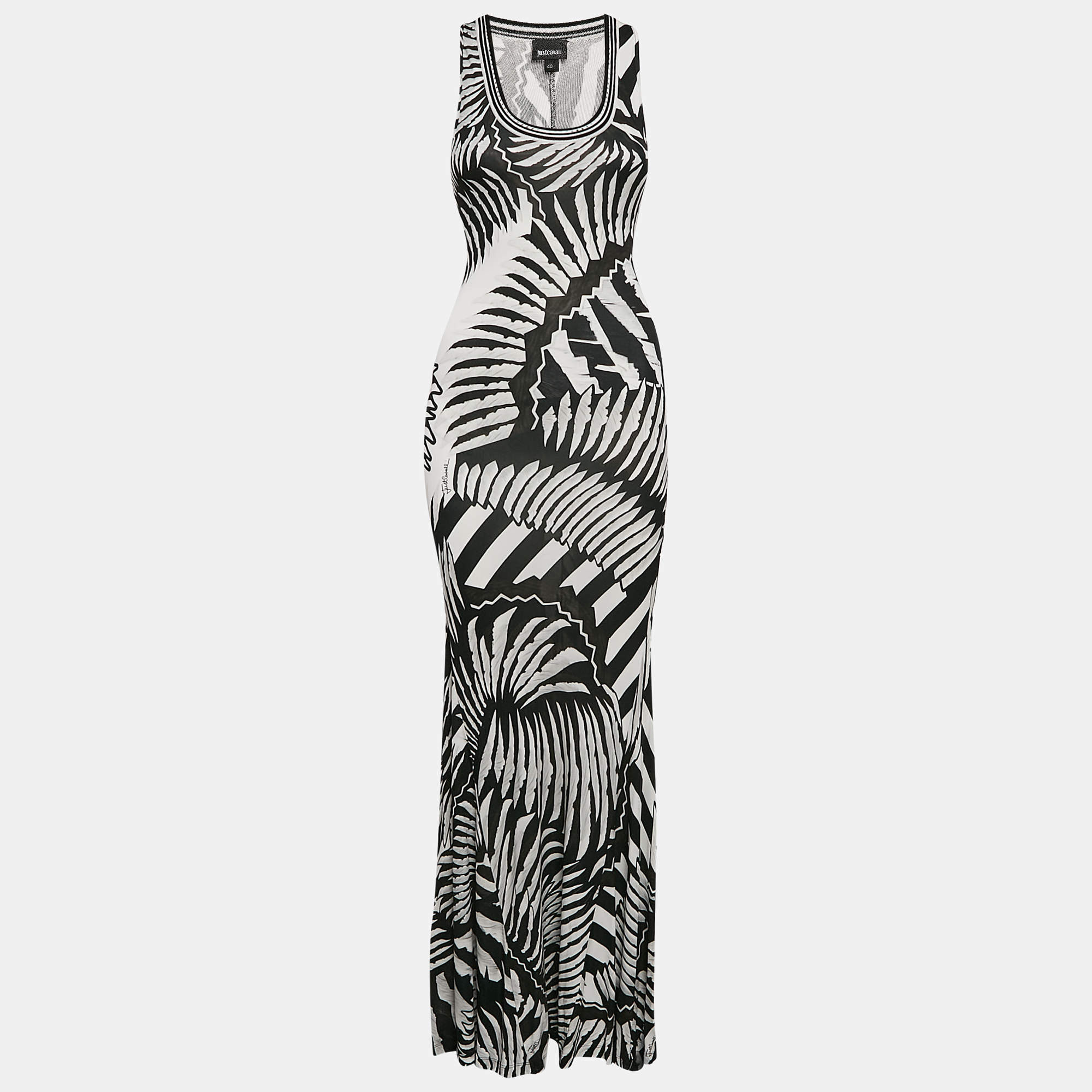 Pre Owned Just Cavalli Black/White Printed Jersey Sleeveless Maxi Dress S