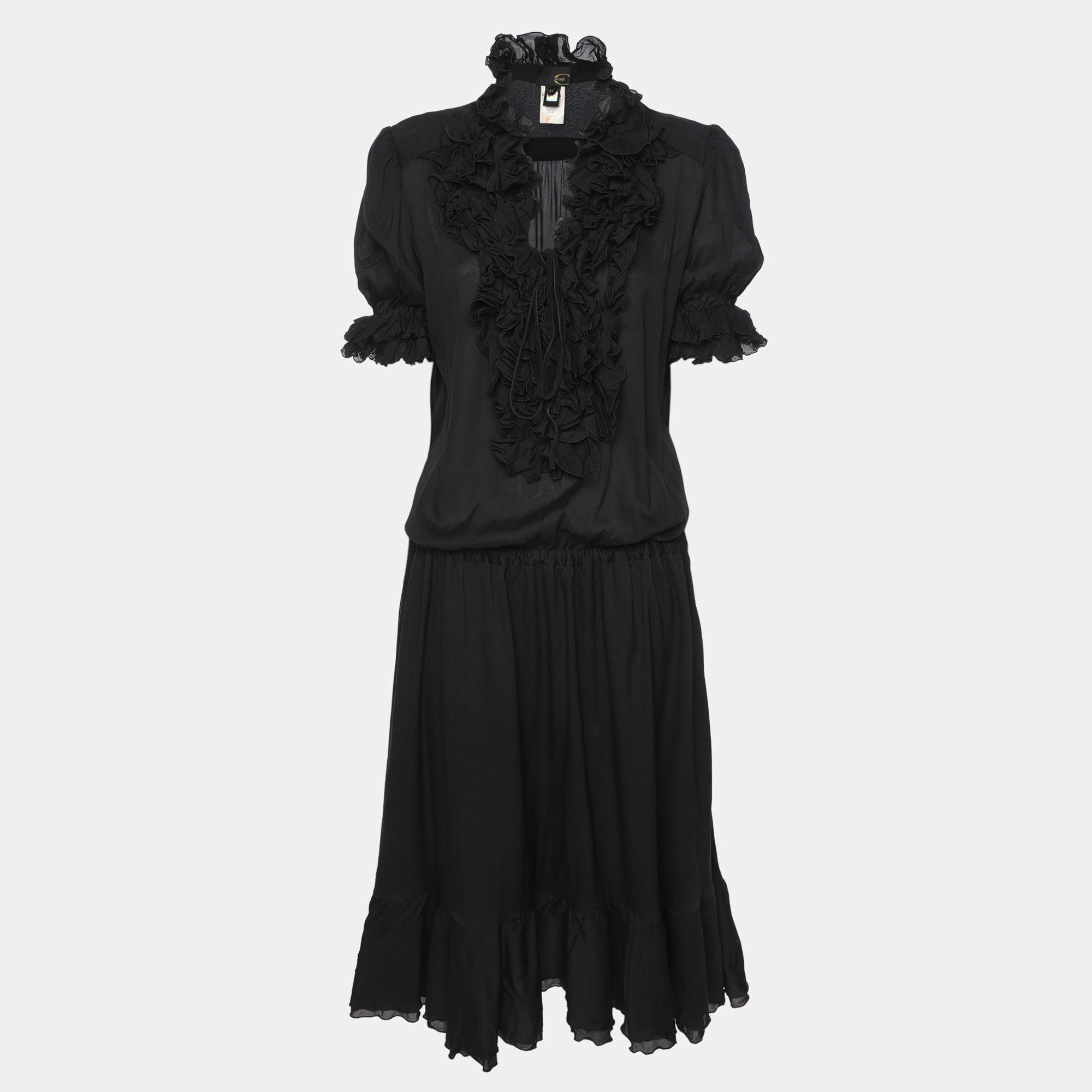 Just Cavalli Black Chiffon Midi Dress M