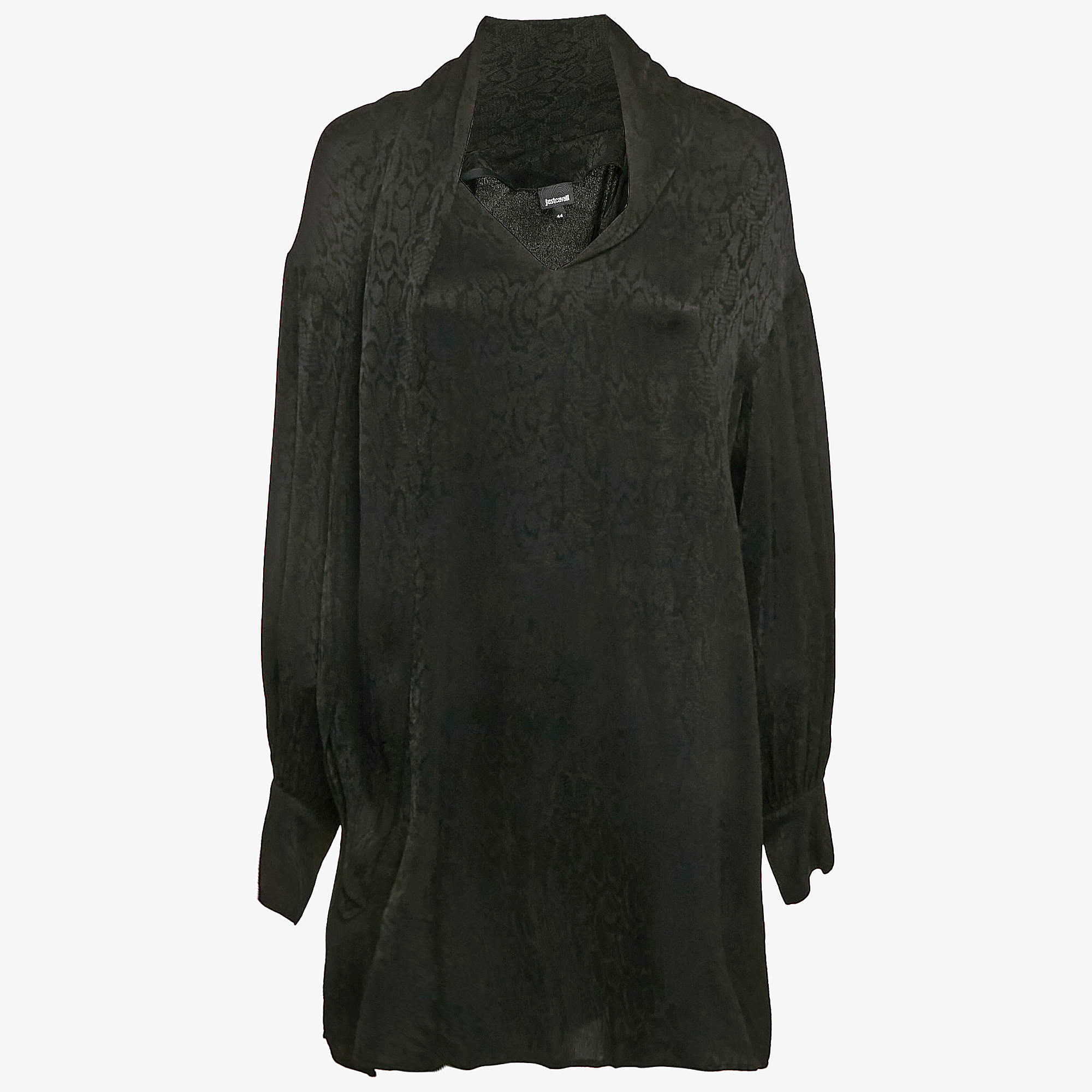 Just Cavalli Black Snake Jacquard Crepe Long Sleeve Mini Dress M