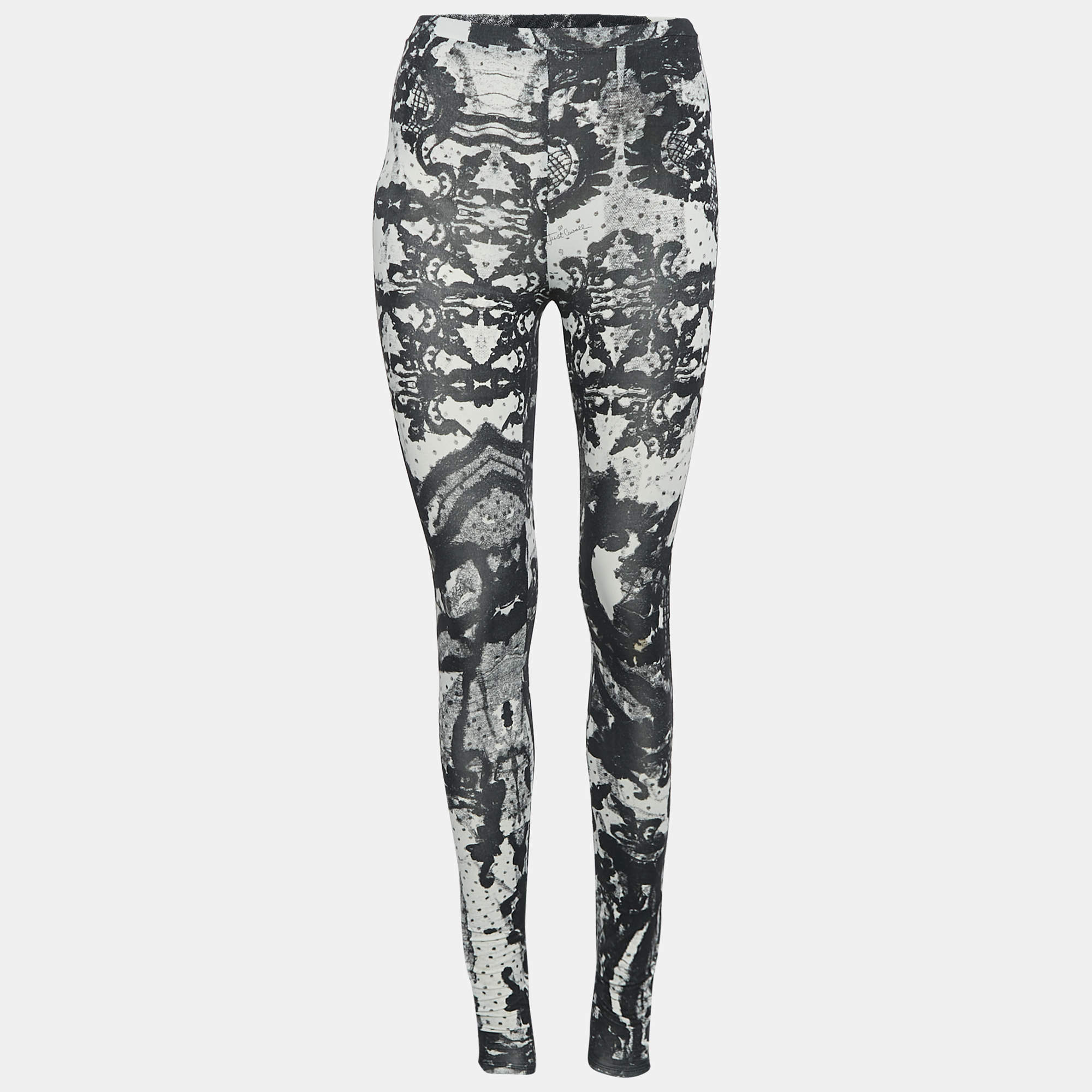 Just Cavalli Black/White Printed Jersey Leggings S