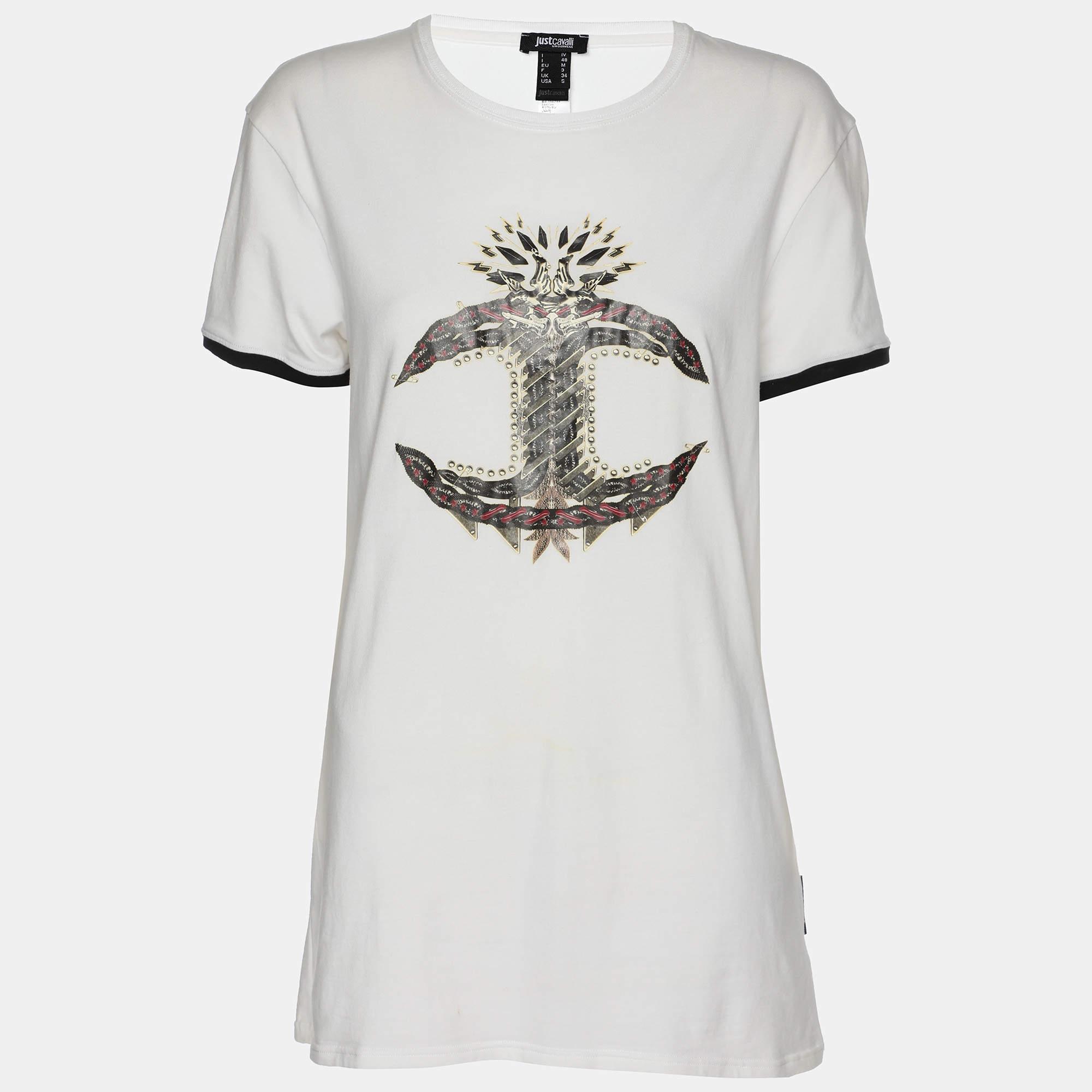 Pre Owned Just Cavalli White Cotton Blend Monogram T-Shirt L
