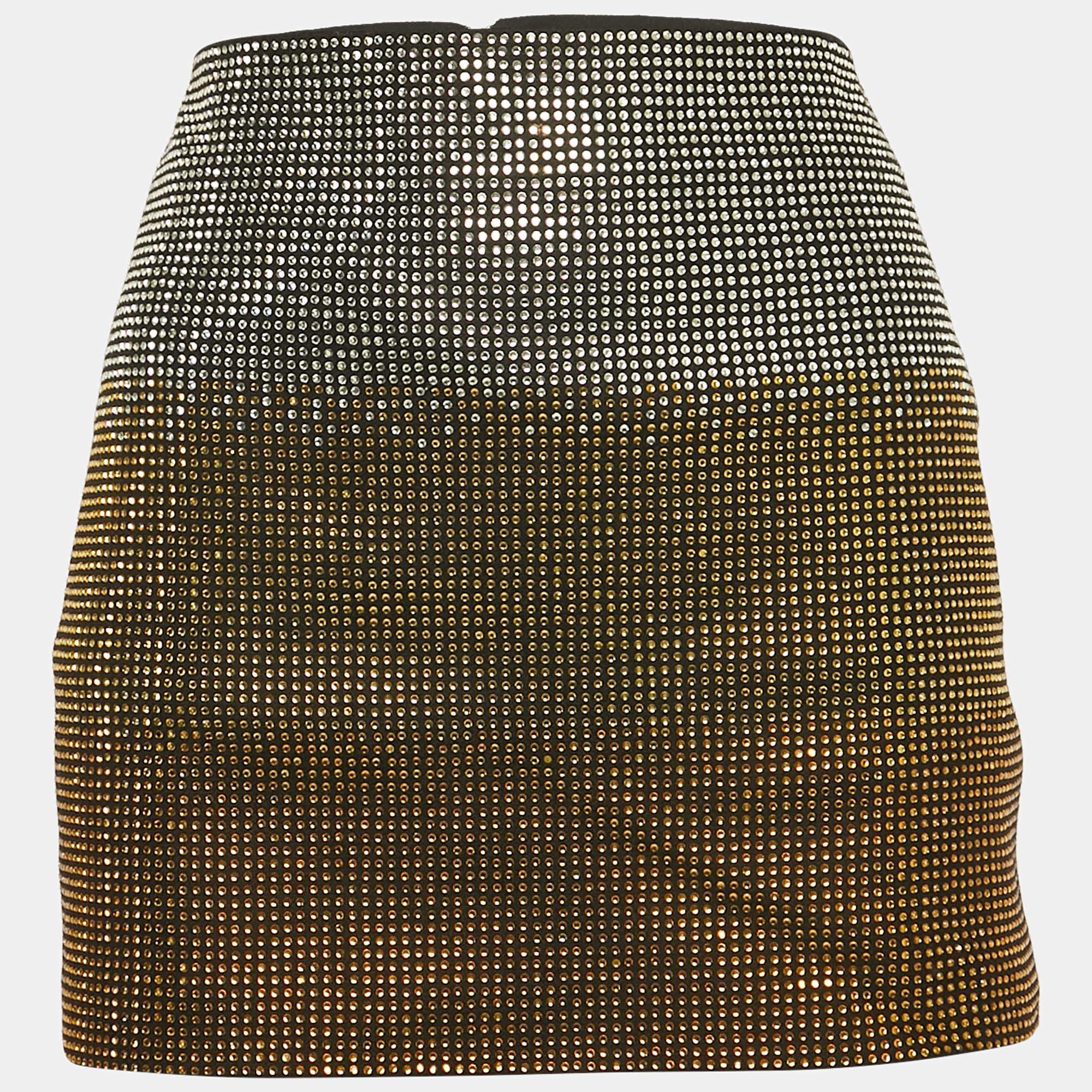 Just Cavalli Black Embellished Wool Blend Mini Skirt S