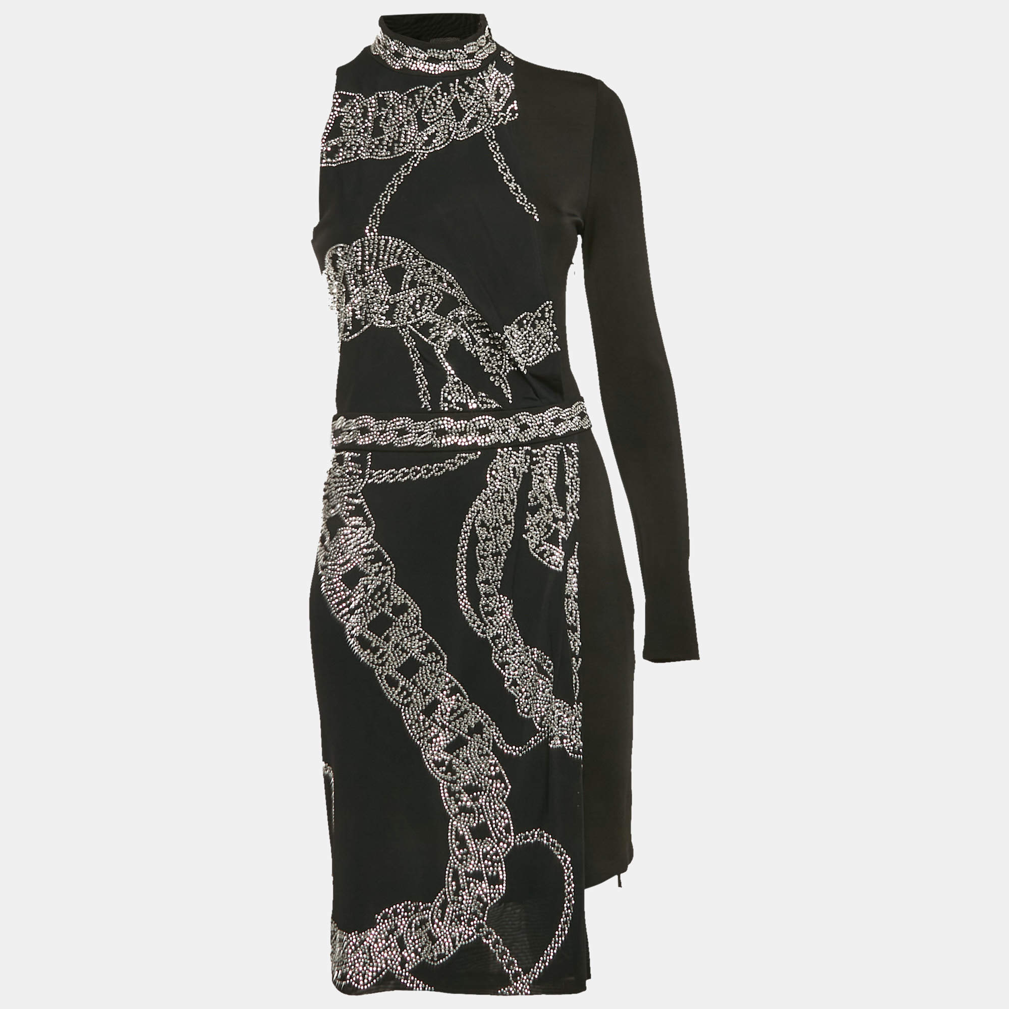 Pre Owned Just Cavalli Black Rhinestones Detail Jersey One Shoulder Short Dress M