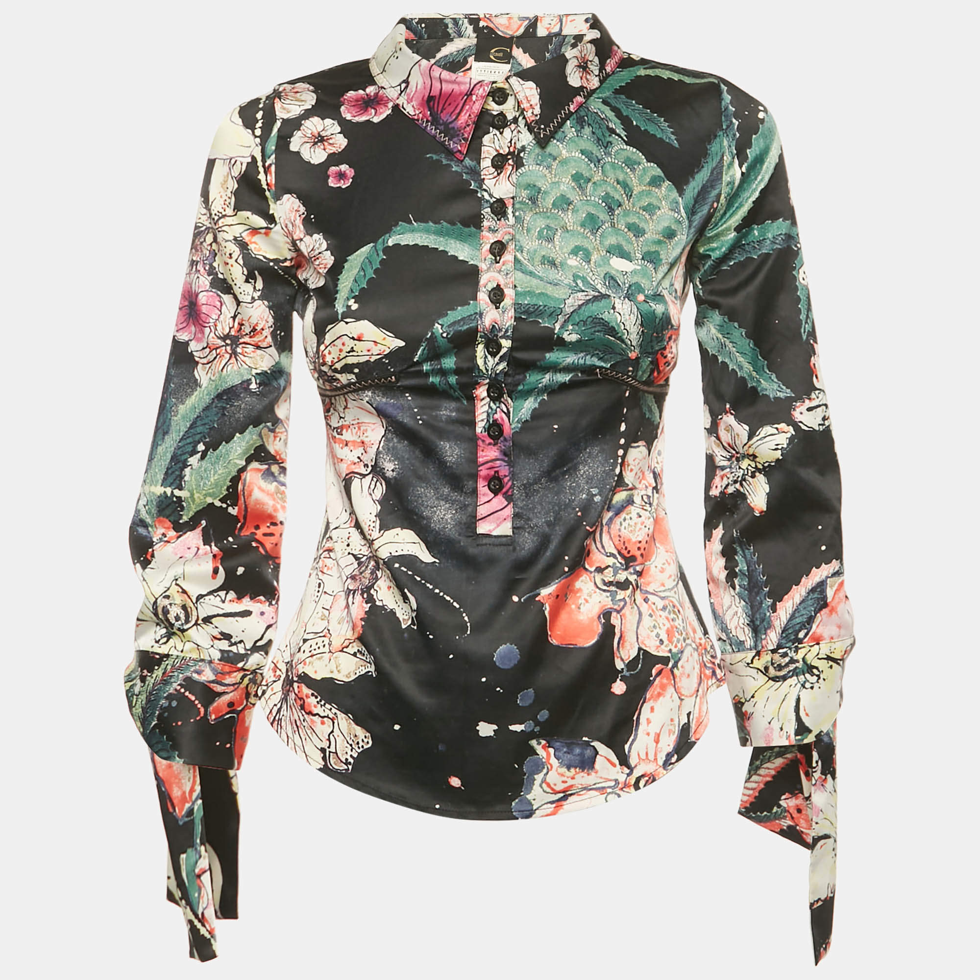 Pre Owned Just Cavalli Multicolor Printed Silk Satin Shirt S