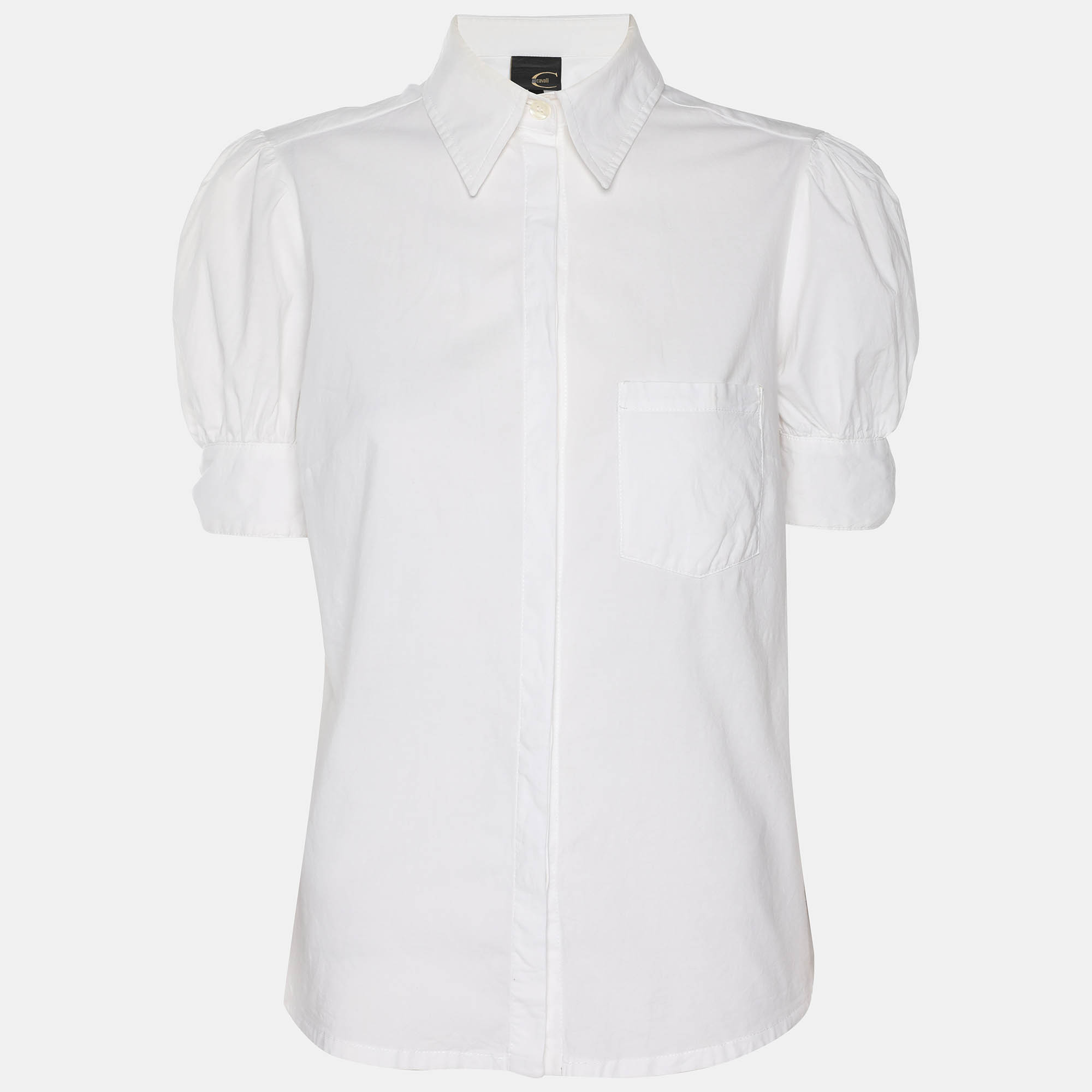 Pre Owned Just Cavalli White Cotton Button Front Top M