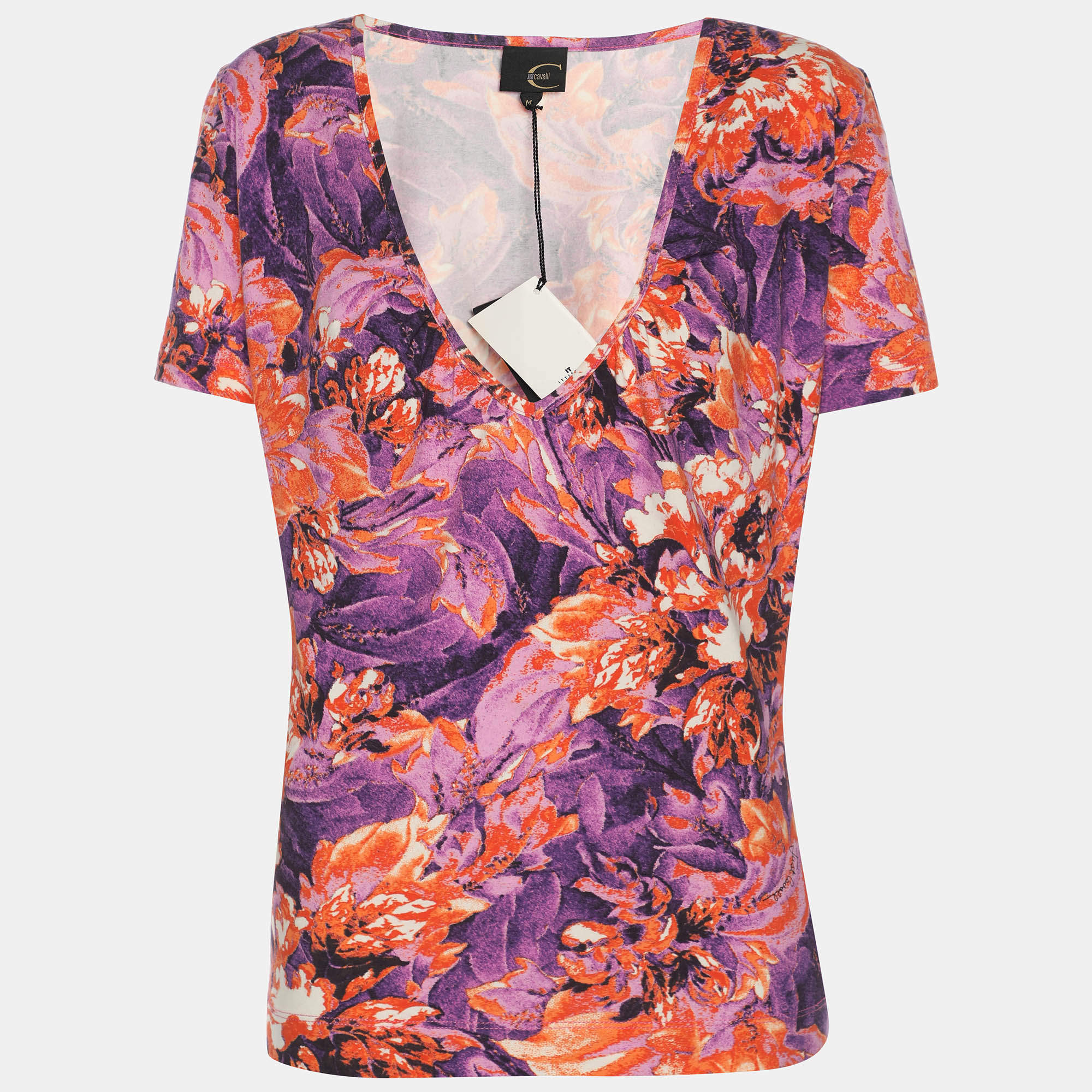 Pre Owned Just Cavalli Multicolor Printed Jersey Top M