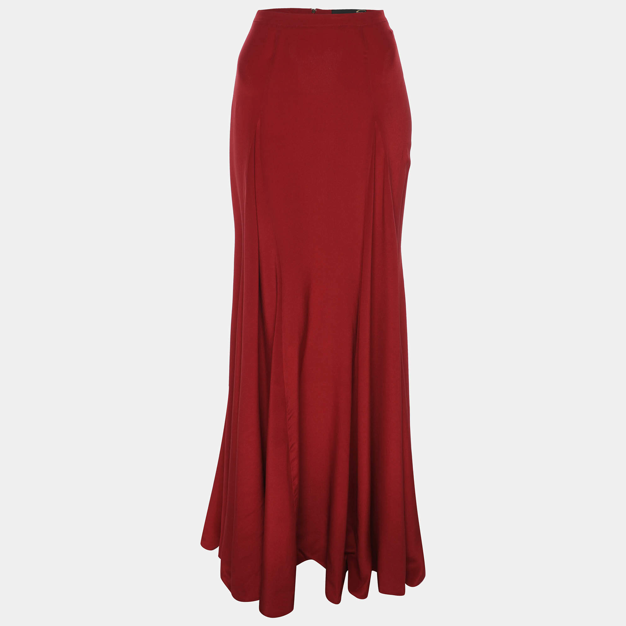 Pre Owned Just Cavalli Burgundy Crepe Maxi Skirt M