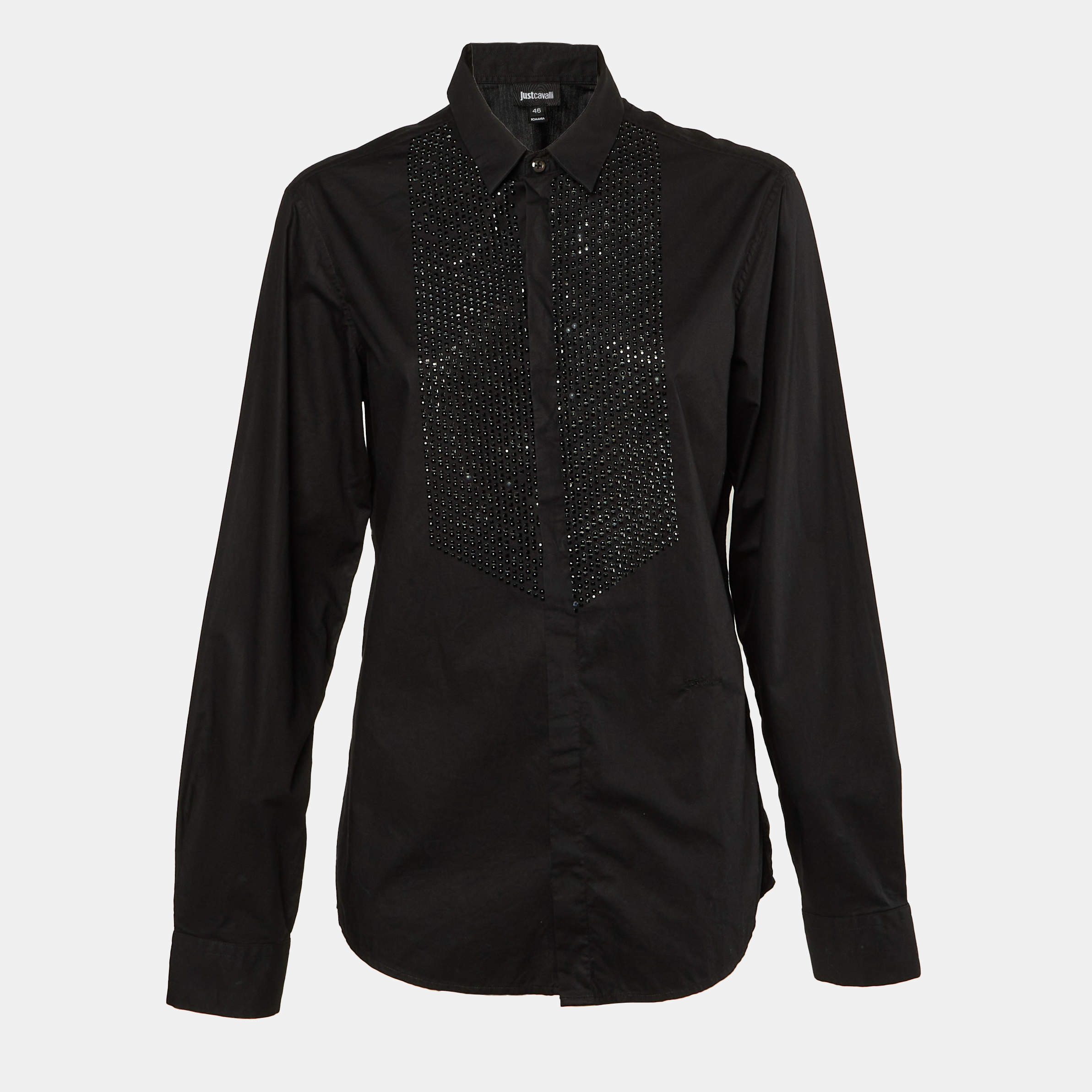 Pre Owned قميص جاست كافالي قطن أسود مزين بأزرار أمامية مقاس كبير