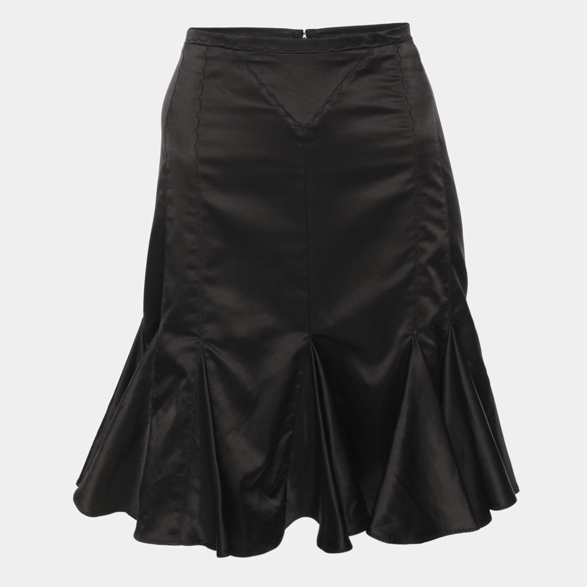Pre Owned Just Cavalli Black Satin Ruffle Mini Skirt M