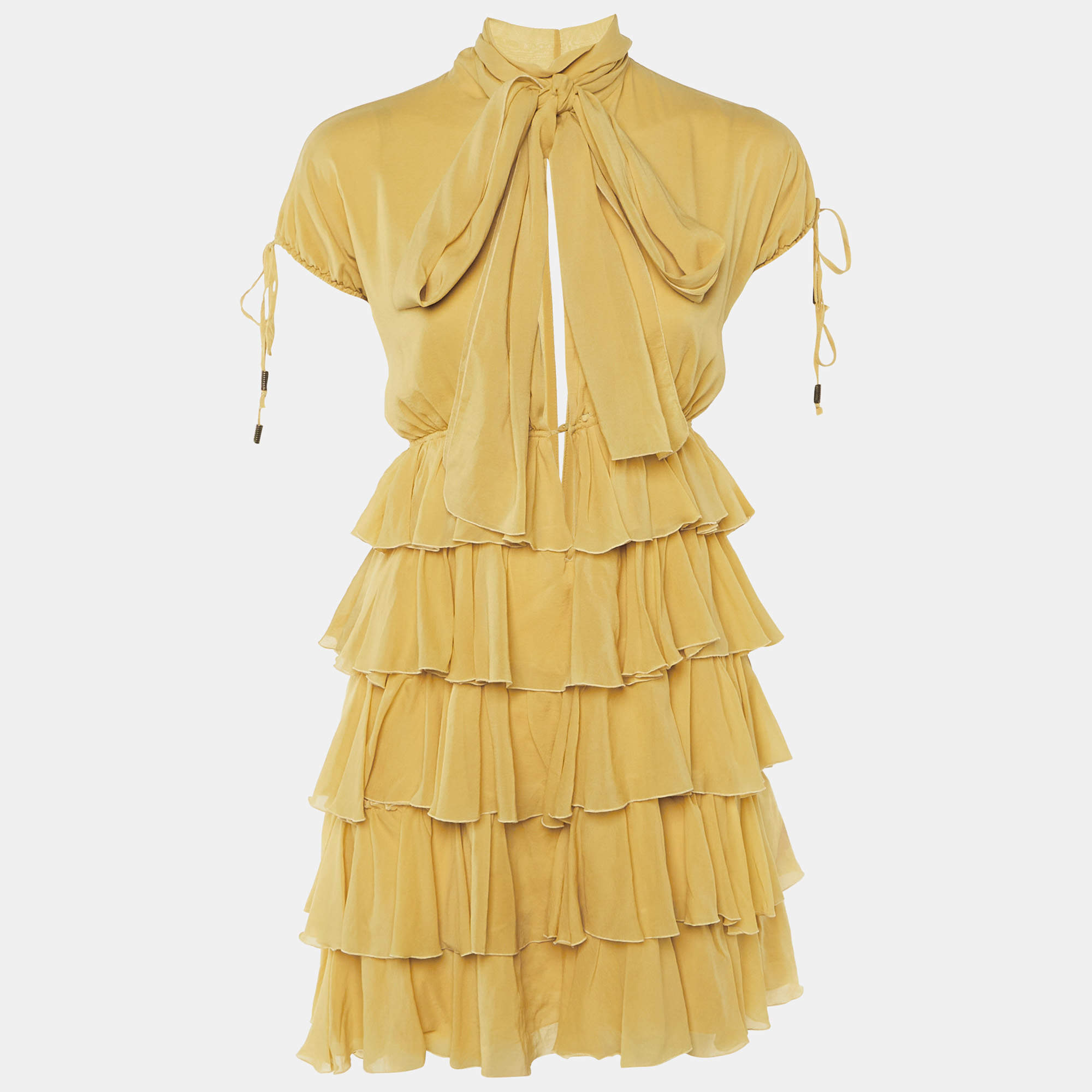 Pre Owned Just Cavalli Yellow Silk Tiered Mini Dress M