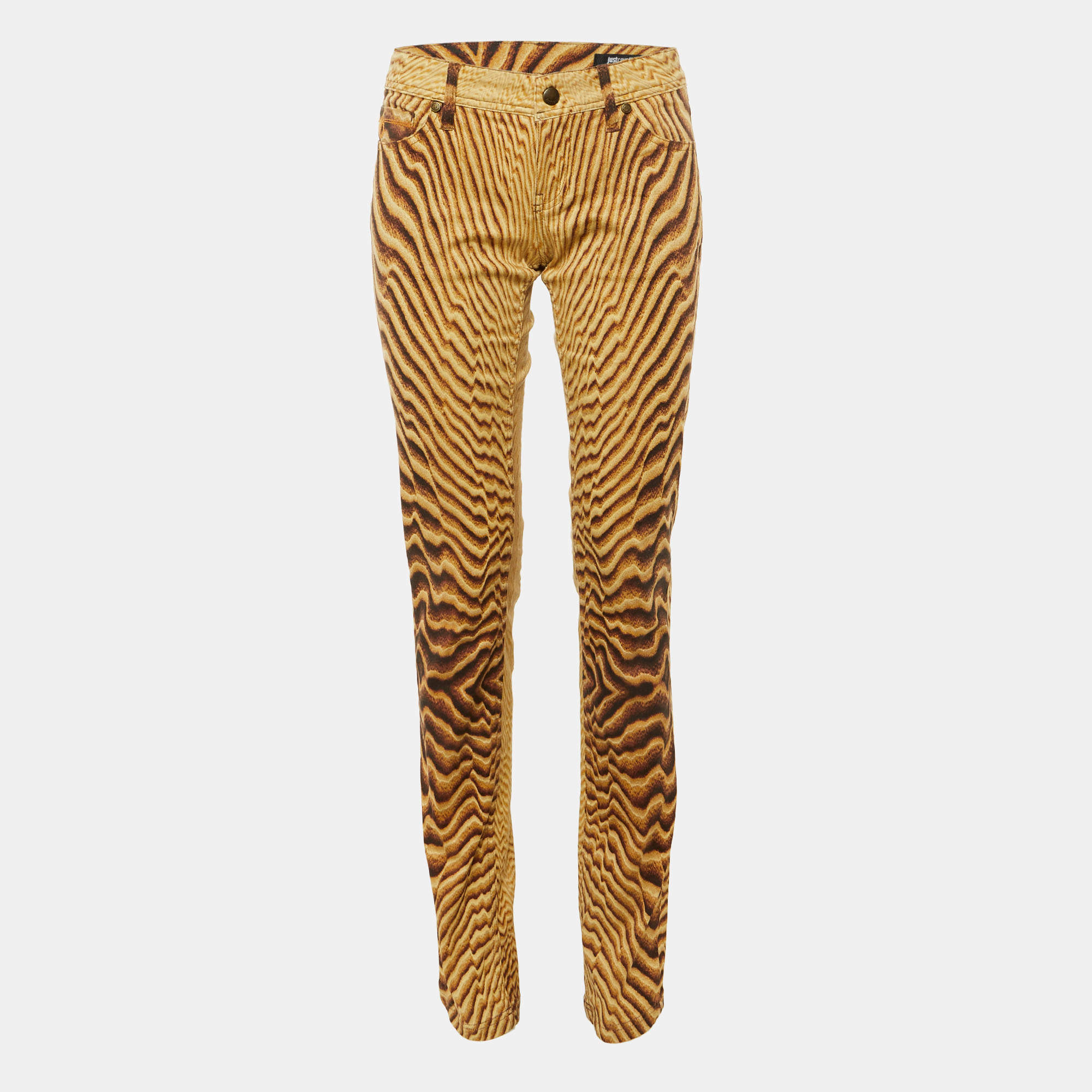 Pre Owned Just Cavalli Beige Animal Print Cotton Slim Fit Jeans M/Waist 31"