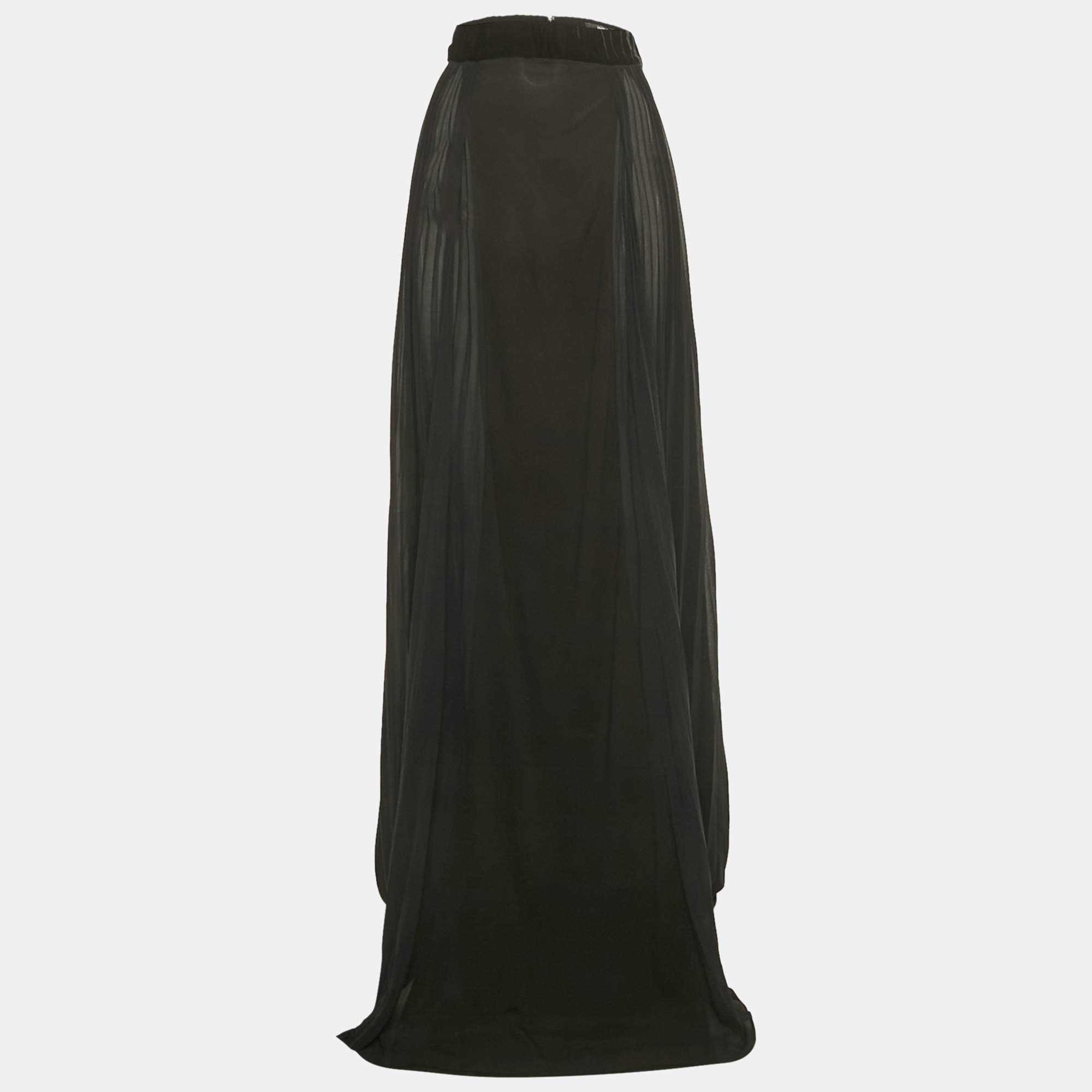 Pre Owned Just Cavalli Black Crepe Plisse Panel Maxi Skirt L