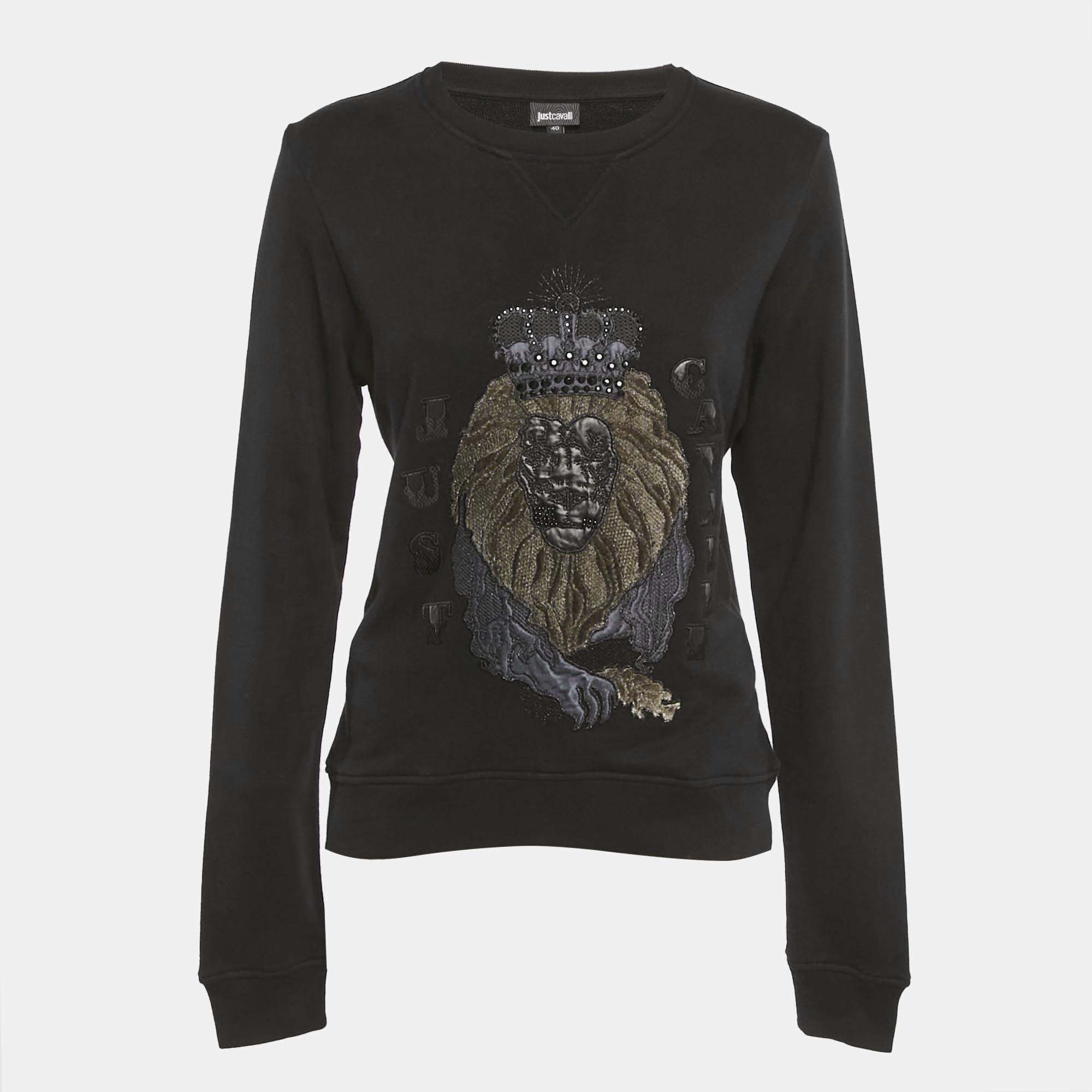 Pre Owned Just Cavalli Black Lion Embossed Cotton Sweatshirt S
