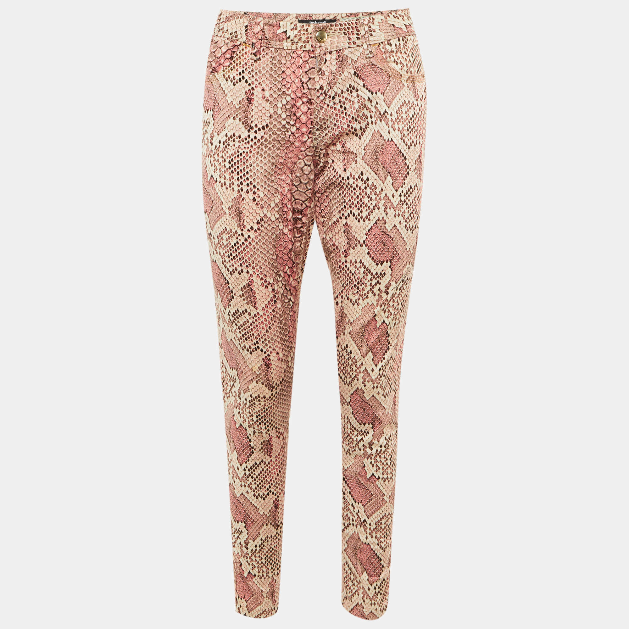 Pre Owned Just Cavalli Pink Animal Print Denim Skinny Fit Jeans L Waist 31"